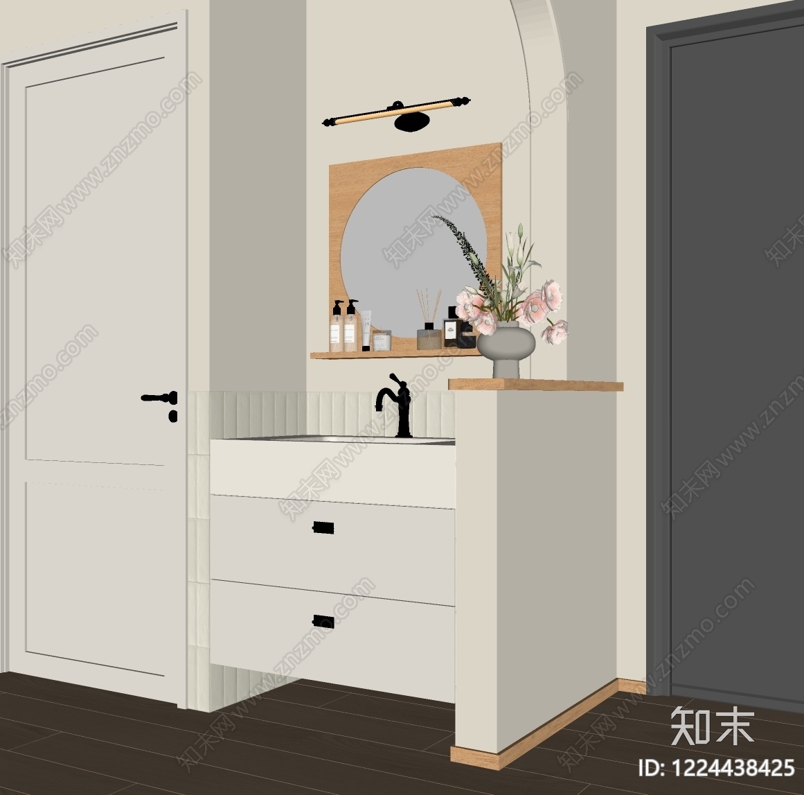 奶油风浴室柜SU模型下载【ID:1224438425】