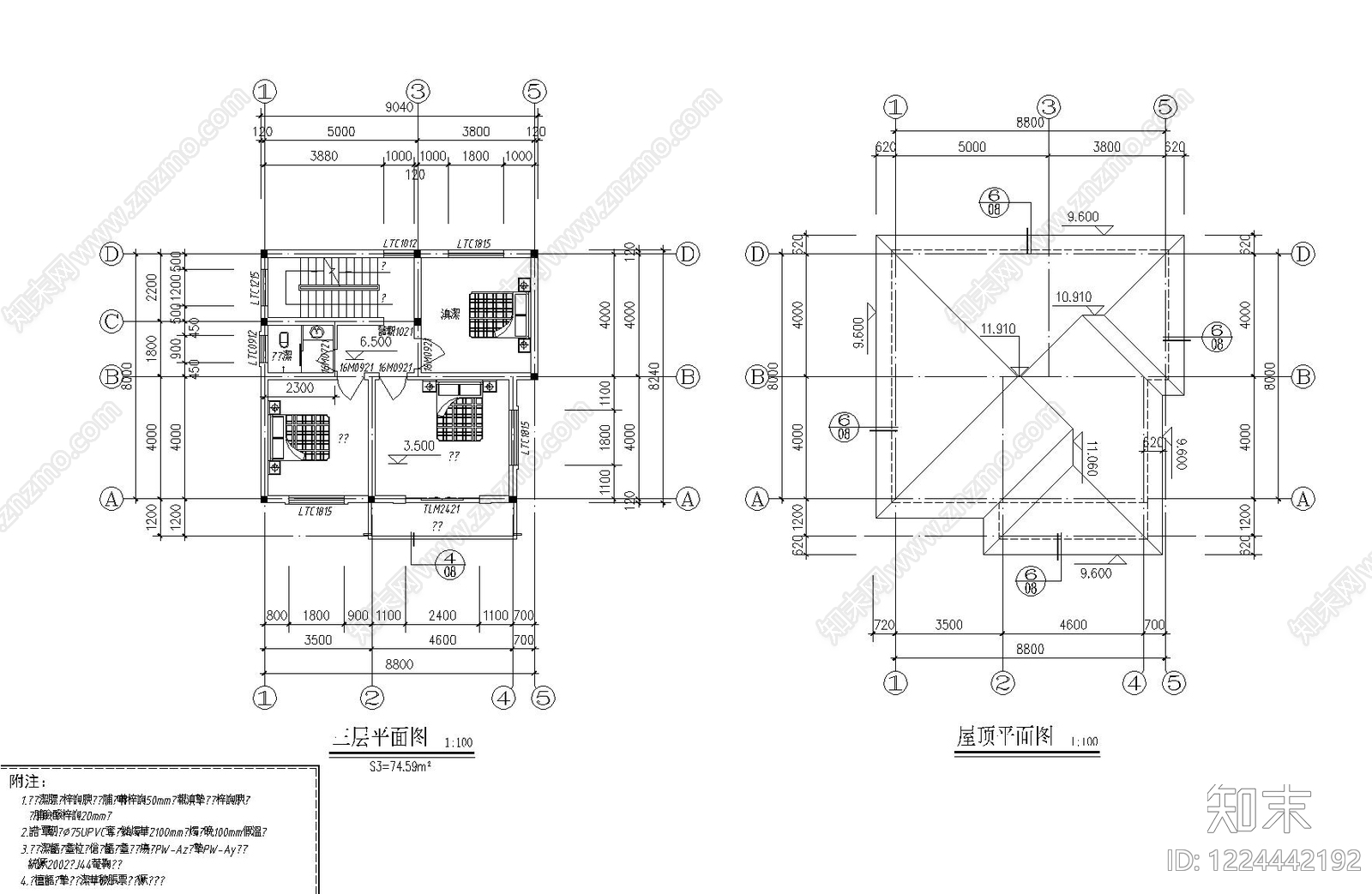 别墅建筑cad施工图下载【ID:1224442192】