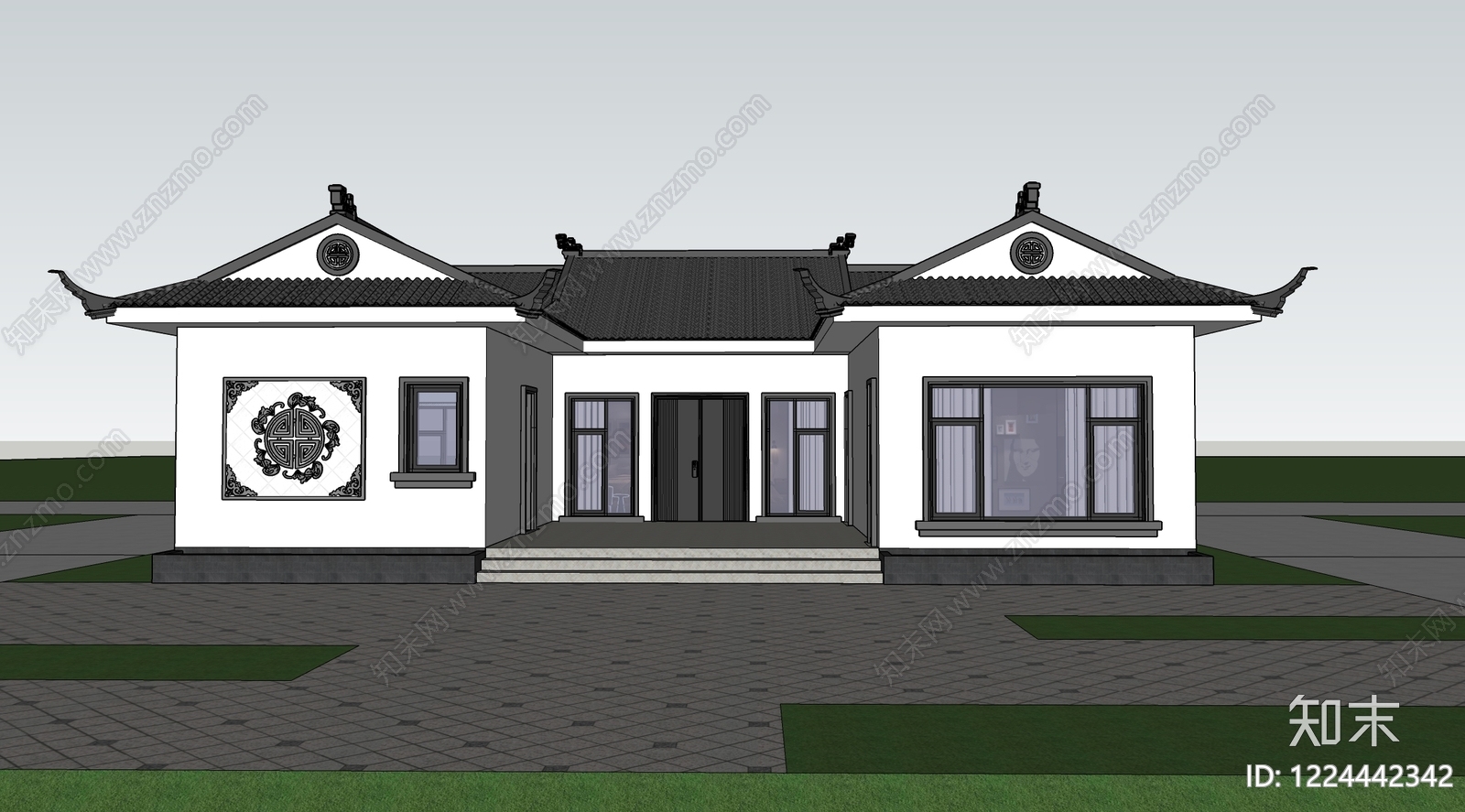 新中式乡村民房SU模型下载【ID:1224442342】