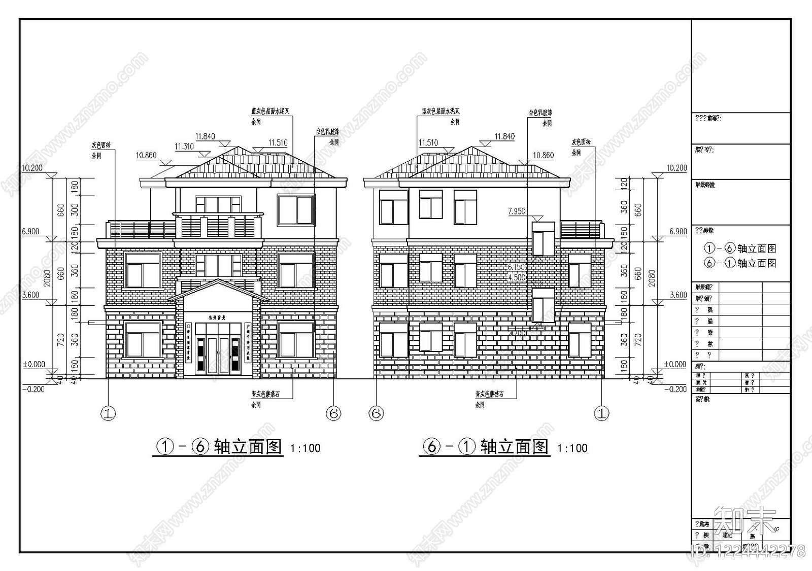 别墅建筑cad施工图下载【ID:1224442278】