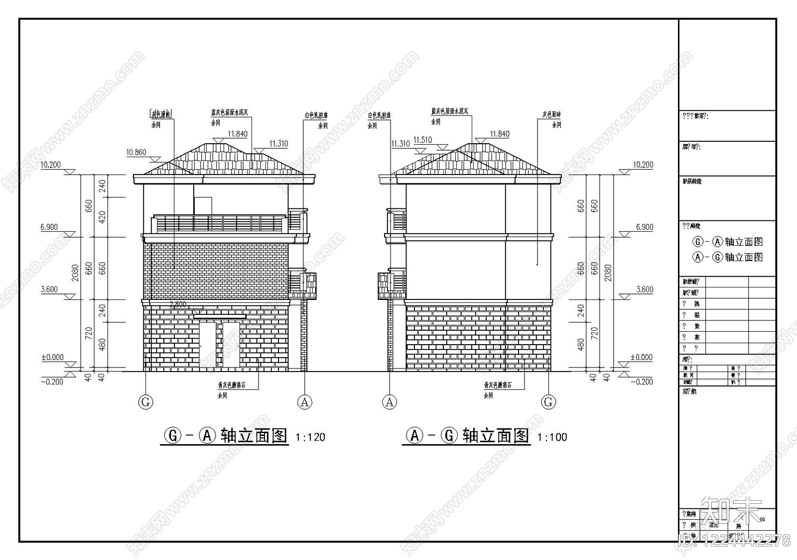 别墅建筑cad施工图下载【ID:1224442278】