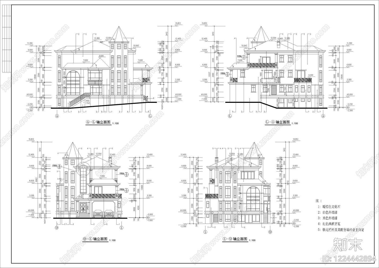 别墅建筑cad施工图下载【ID:1224442894】