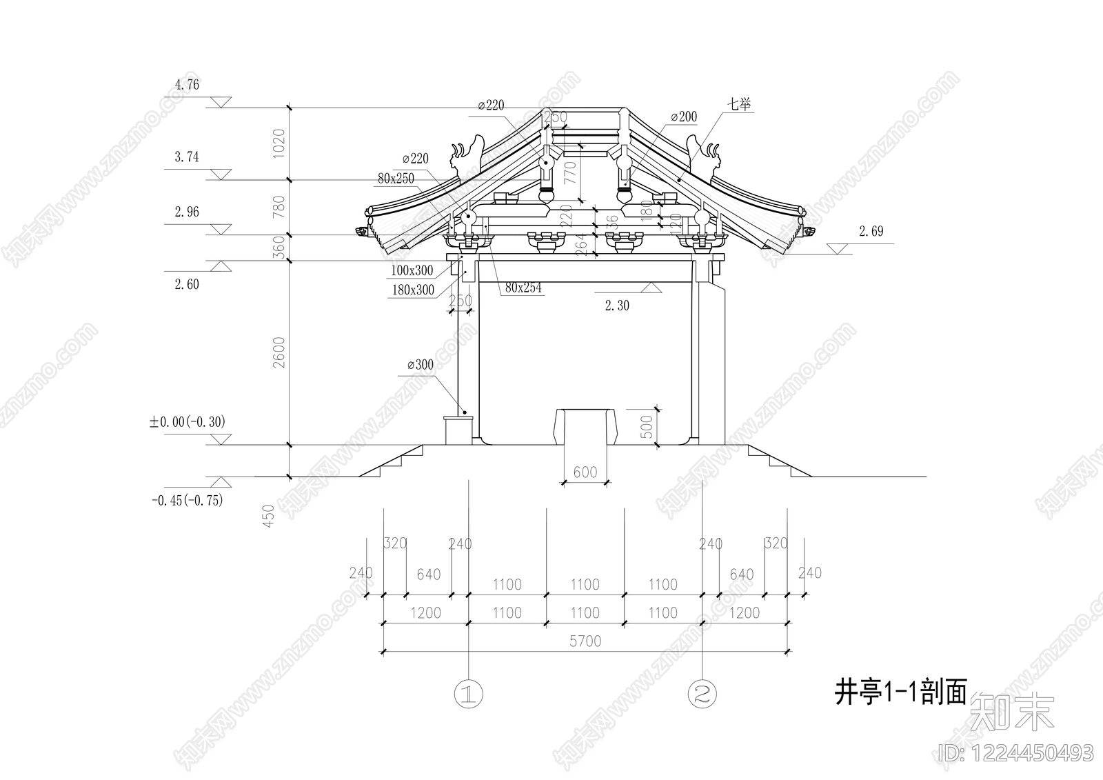 仿古建筑cad施工图下载【ID:1224450493】