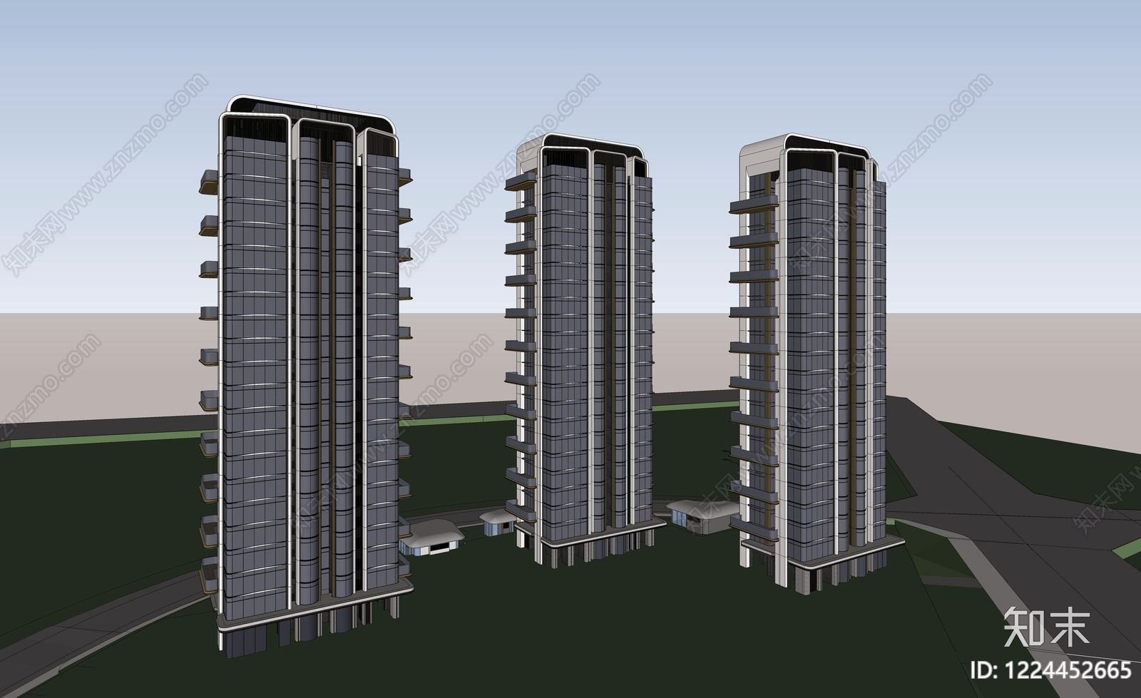 现代主义小高层住宅楼SU模型下载【ID:1224452665】