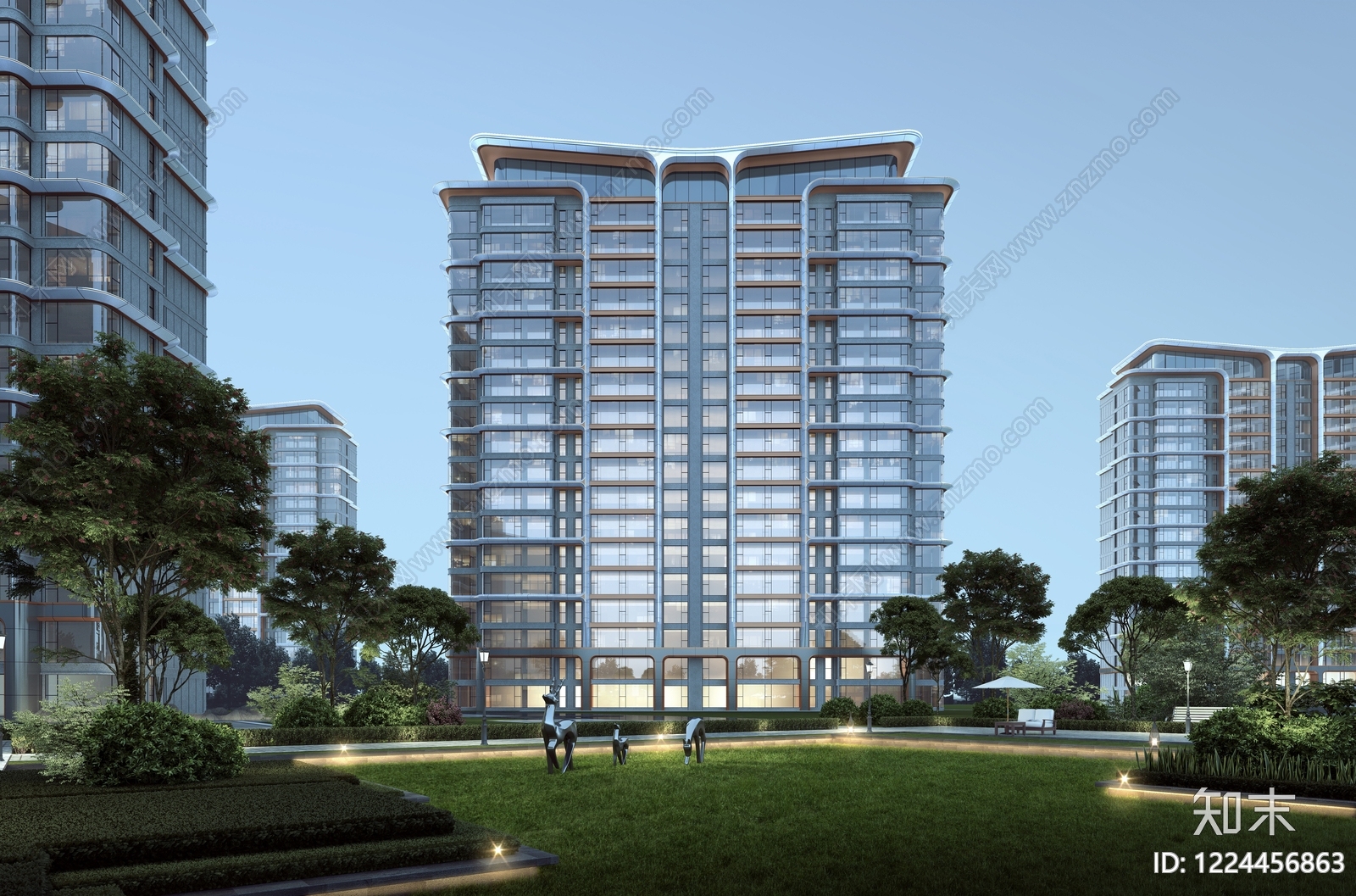 现代主义小高层住宅楼3D模型下载【ID:1224456863】