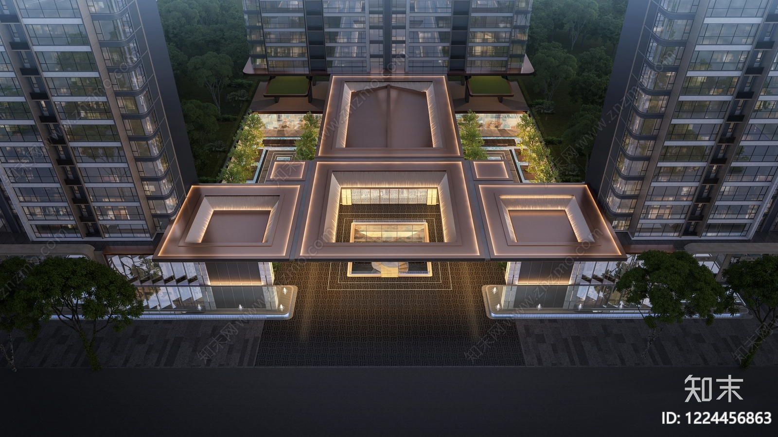 现代主义小高层住宅楼3D模型下载【ID:1224456863】