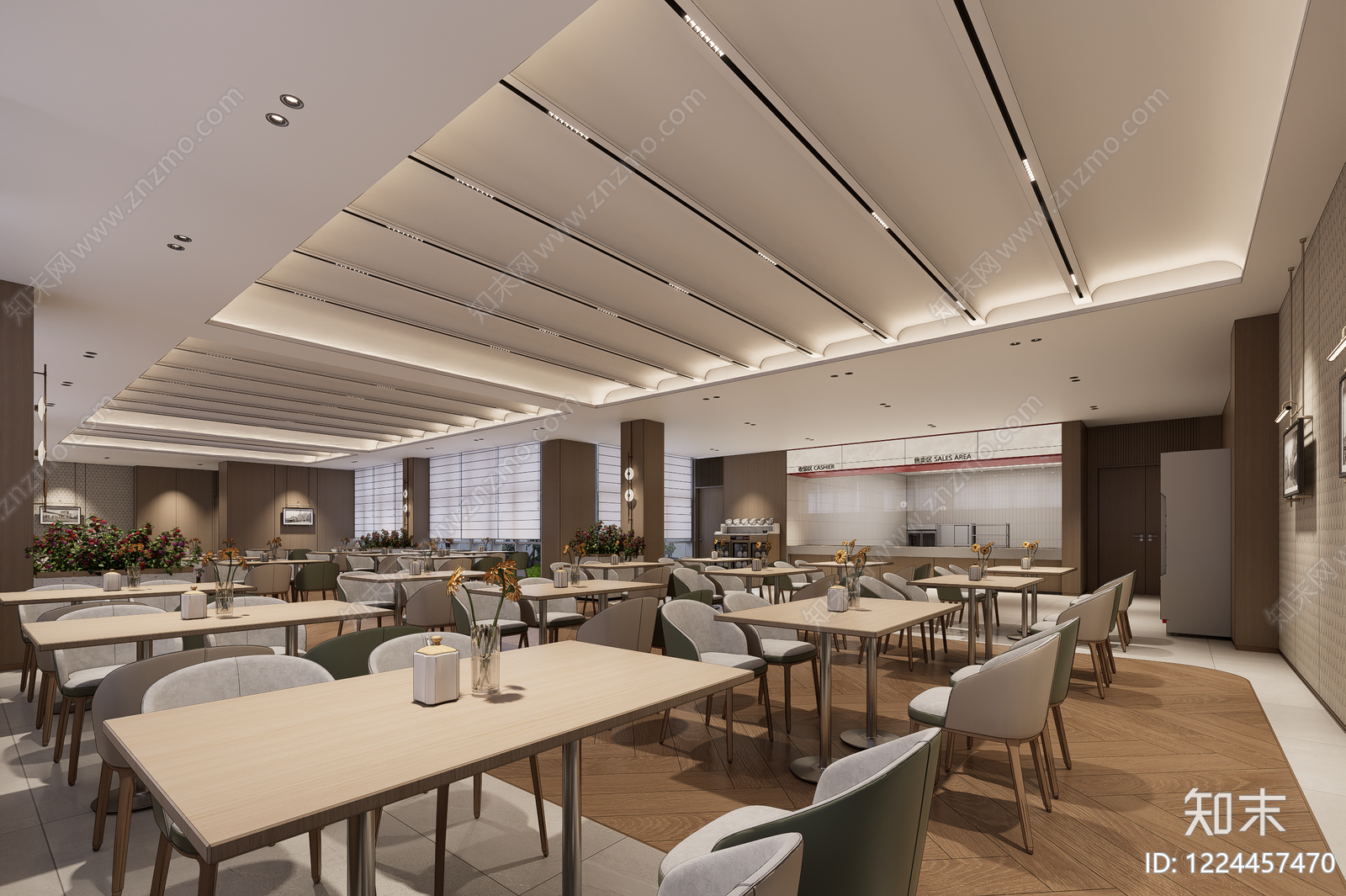 现代简约酒店餐厅SU模型下载【ID:1224457470】