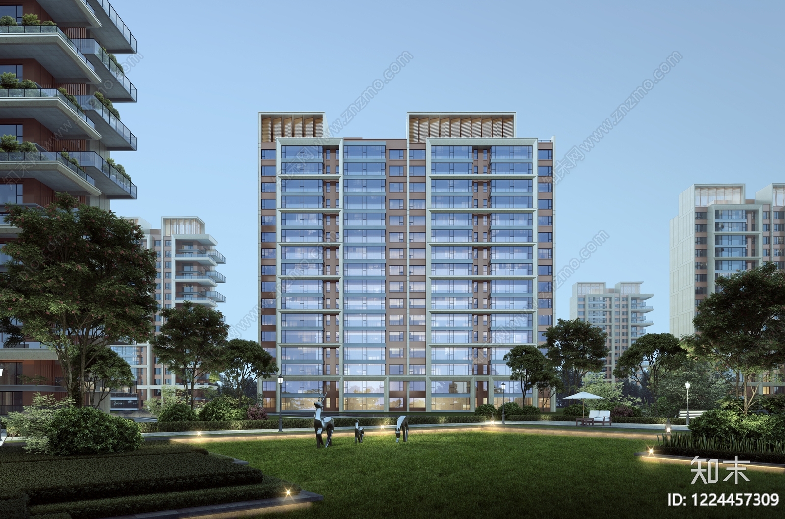 现代主义小高层住宅楼3D模型下载【ID:1224457309】