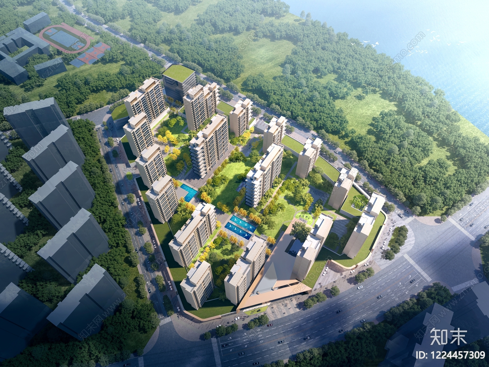 现代主义小高层住宅楼3D模型下载【ID:1224457309】