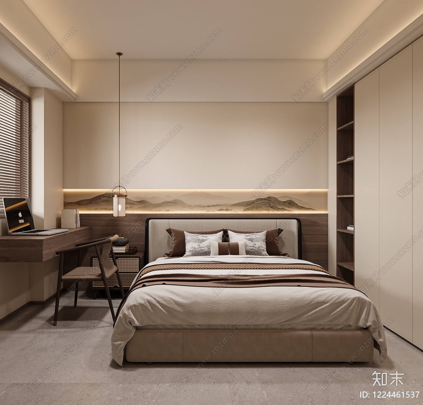 新中式家居卧室3D模型下载【ID:1224461537】
