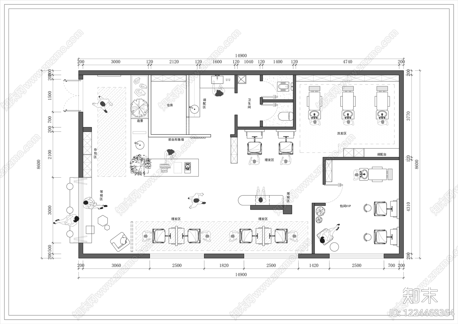 理发店cad施工图下载【ID:1224469364】