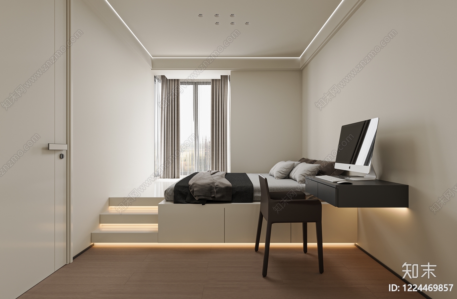 极简榻榻米卧室3D模型下载【ID:1224469857】