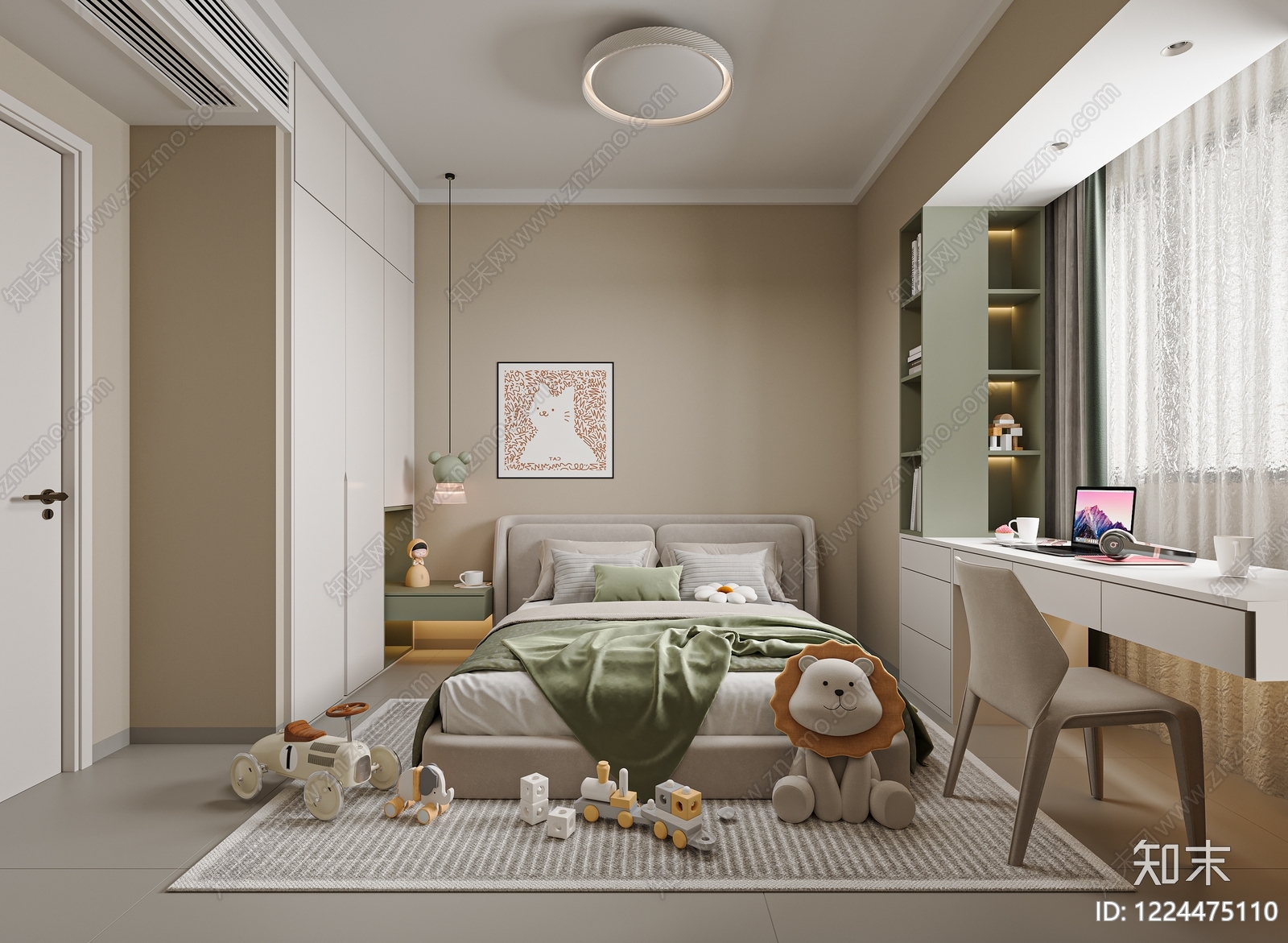 奶油风通用儿童房3D模型下载【ID:1224475110】