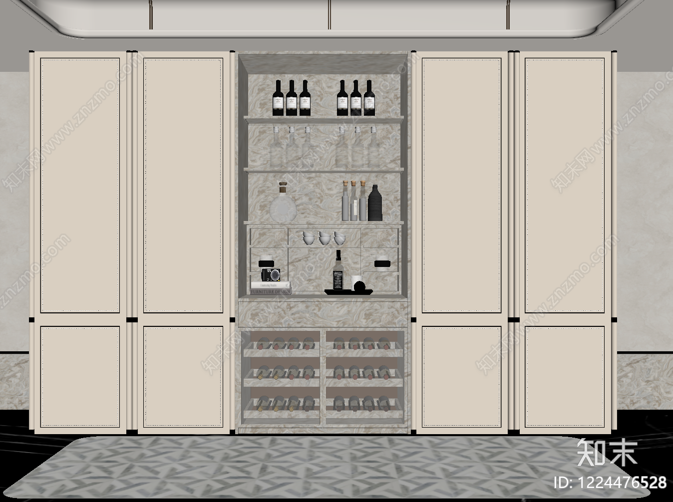 轻奢酒柜SU模型下载【ID:1224476528】