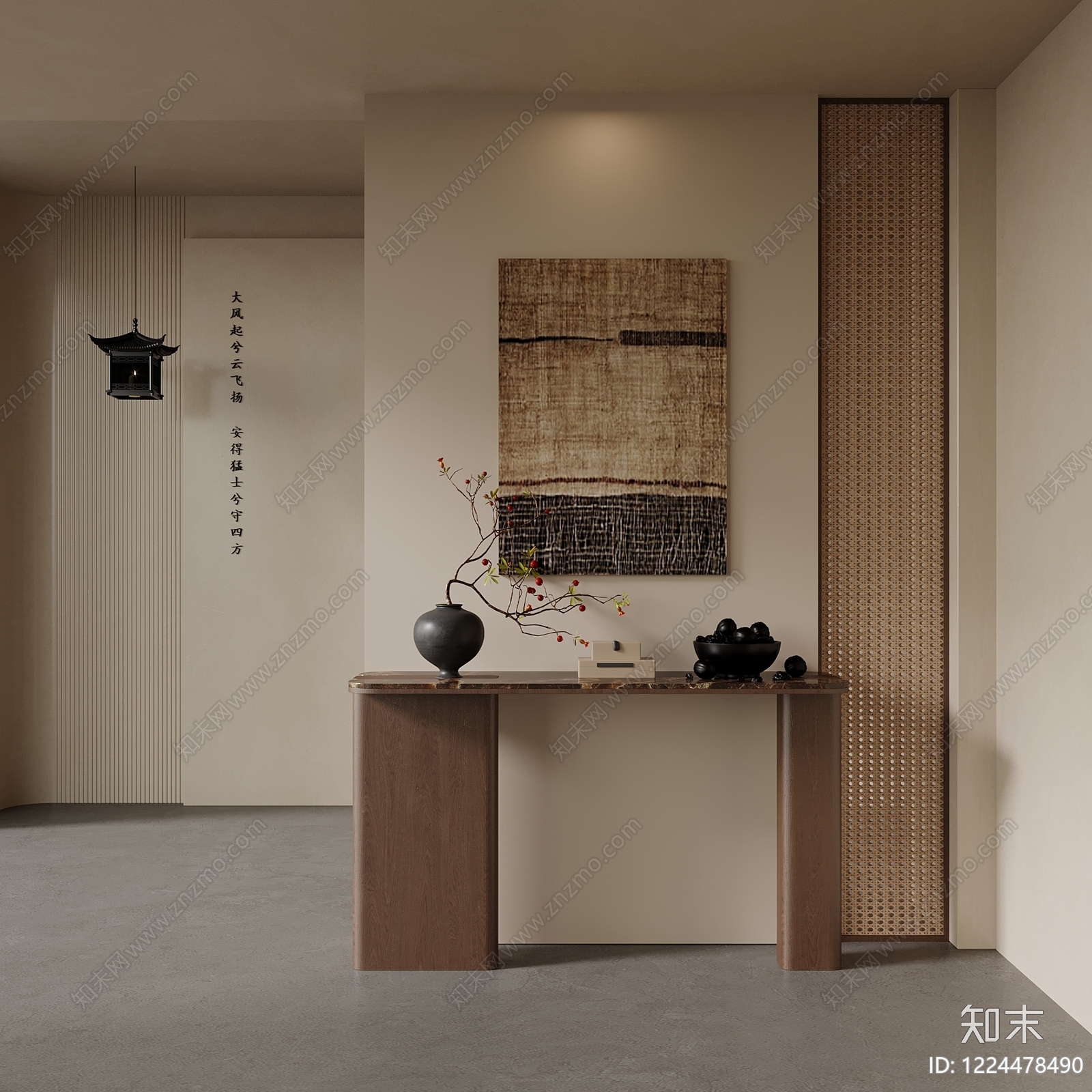 新中式玄关柜SU模型下载【ID:1224478490】