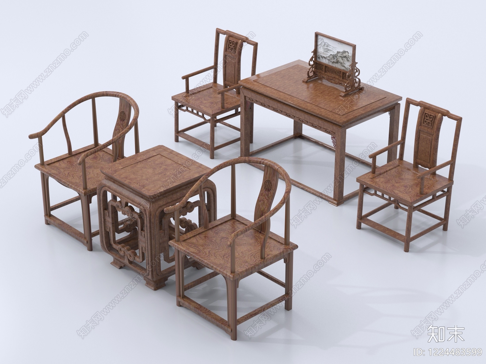 中式茶桌椅3D模型下载【ID:1224483599】