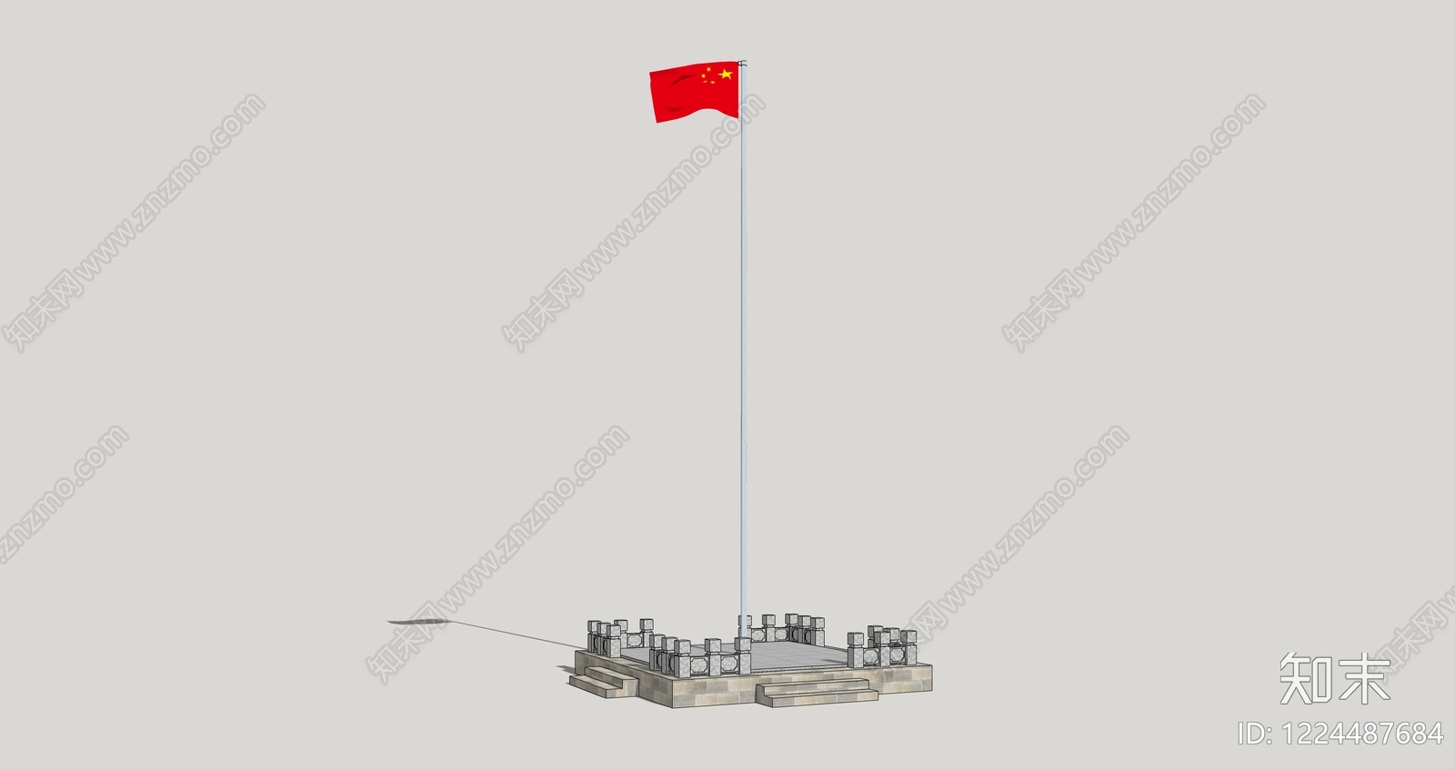 中式旗杆旗台SU模型下载【ID:1224487684】