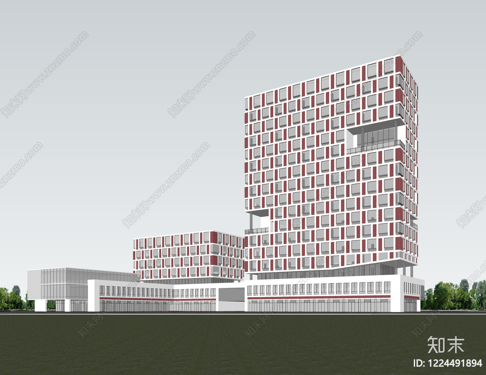 现代主义科研办公楼SU模型下载【ID:1224491894】