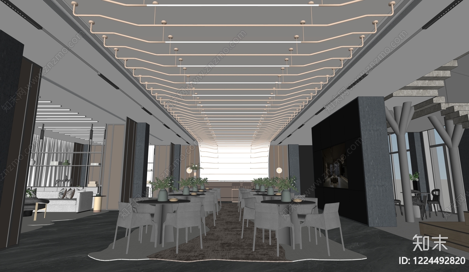 轻奢酒店餐厅SU模型下载【ID:1224492820】
