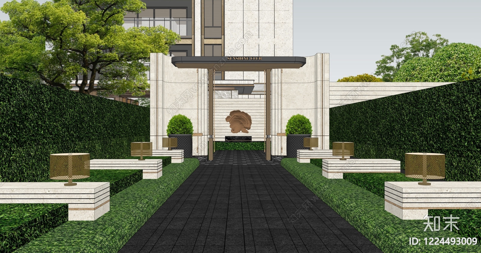 新中式景观小区景观SU模型下载【ID:1224493009】