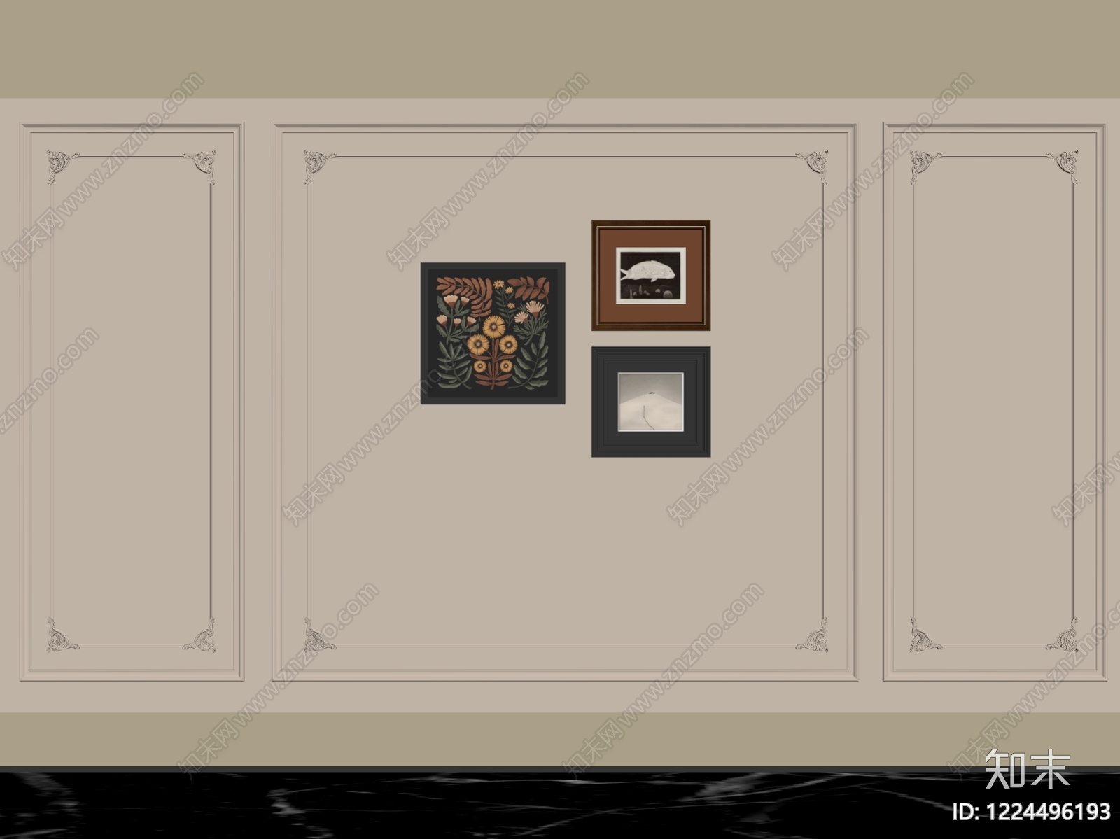 法式沙发背景墙3D模型下载【ID:1224496193】