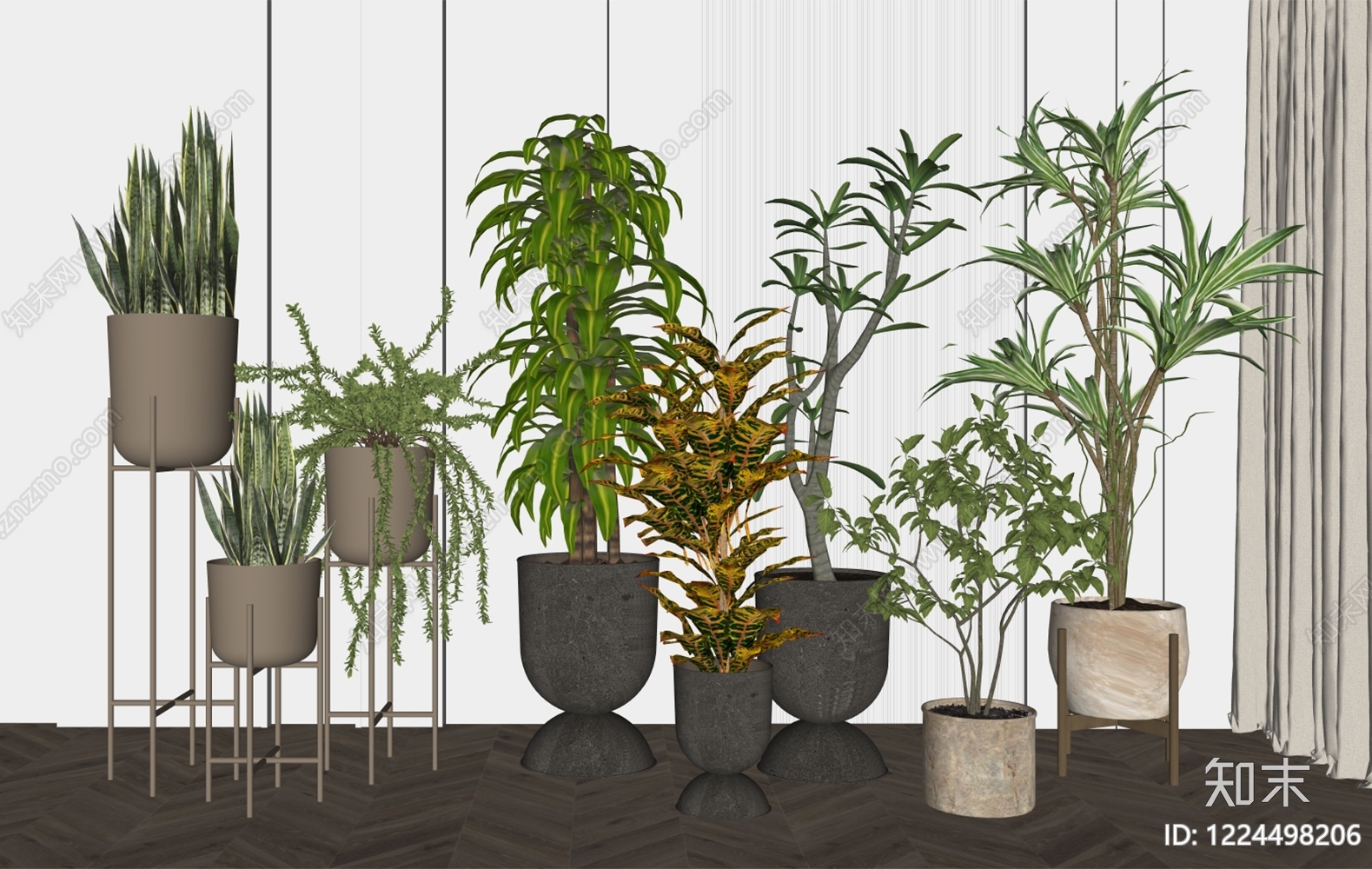 轻奢盆栽SU模型下载【ID:1224498206】