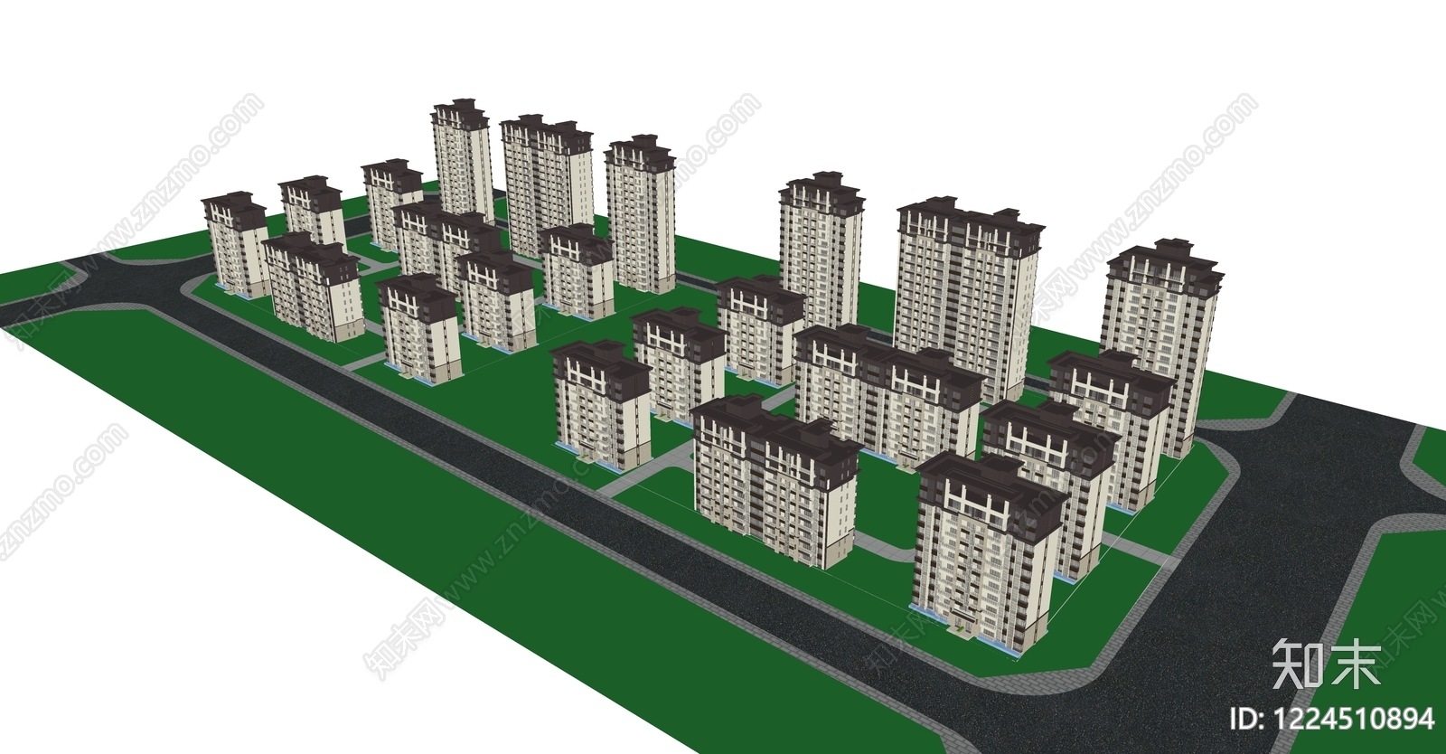 新中式小区建筑SU模型下载【ID:1224510894】