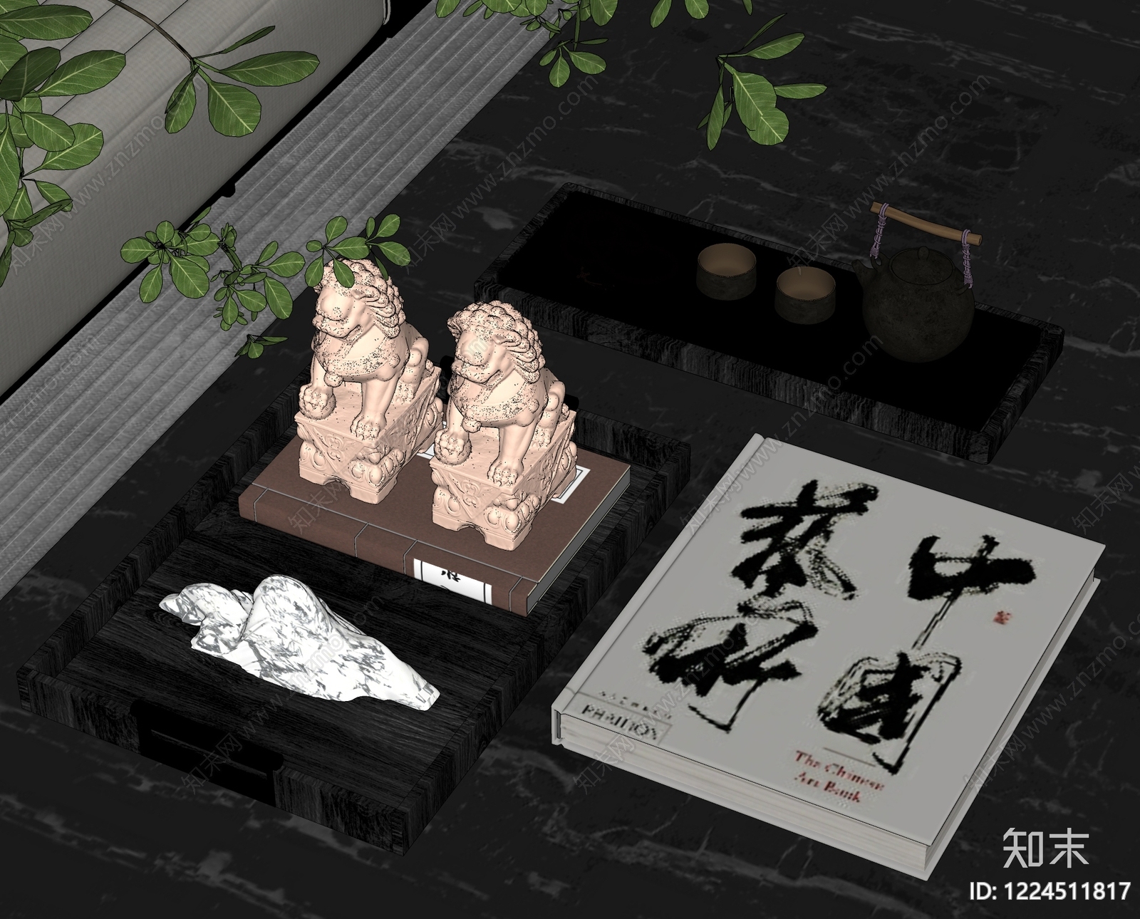 新中式摆件组合SU模型下载【ID:1224511817】