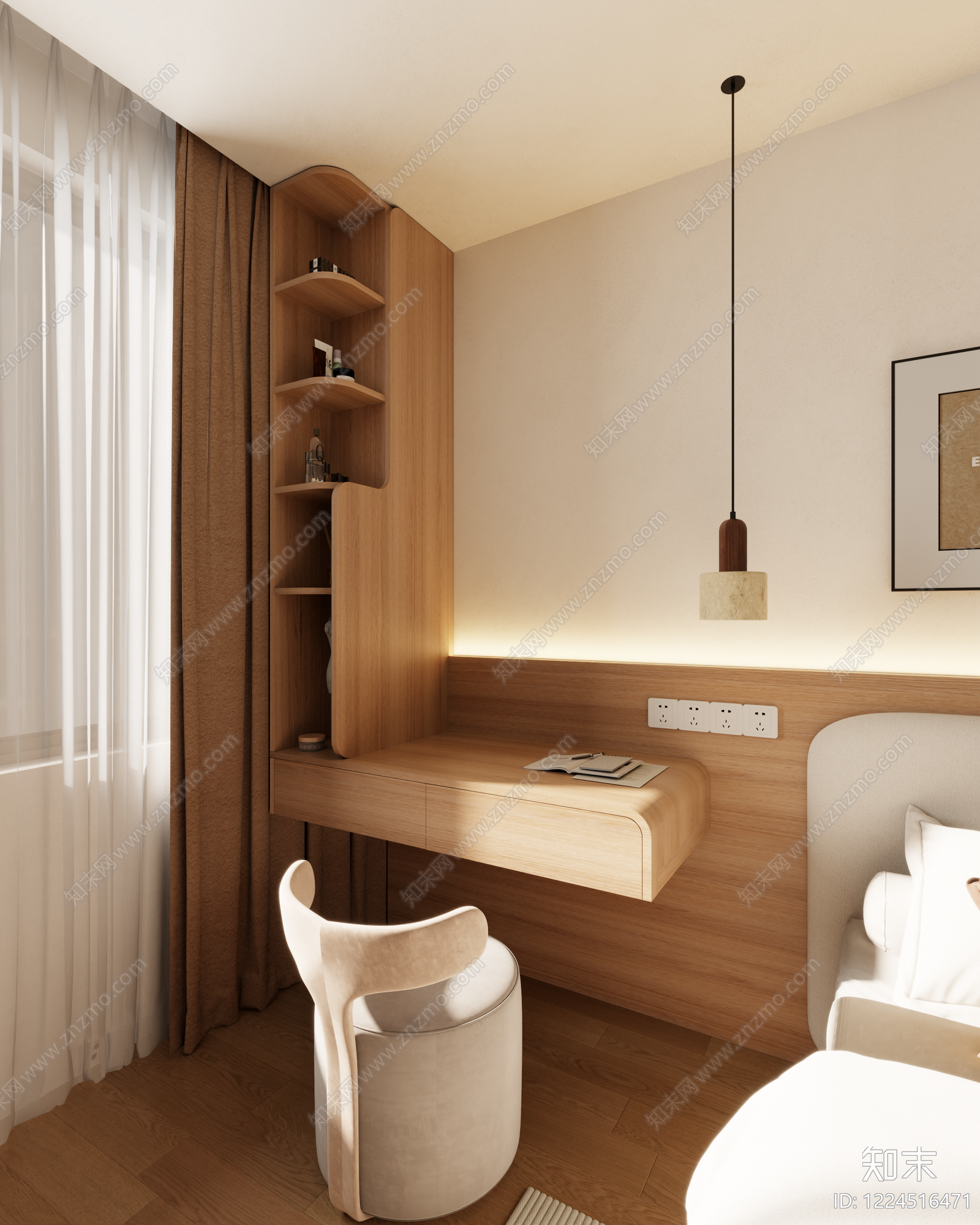 原木风家居卧室3D模型下载【ID:1224516471】