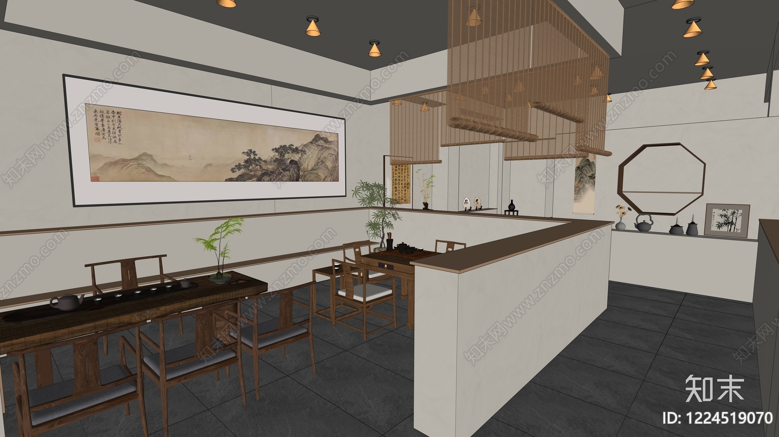 新中式茶馆SU模型下载【ID:1224519070】
