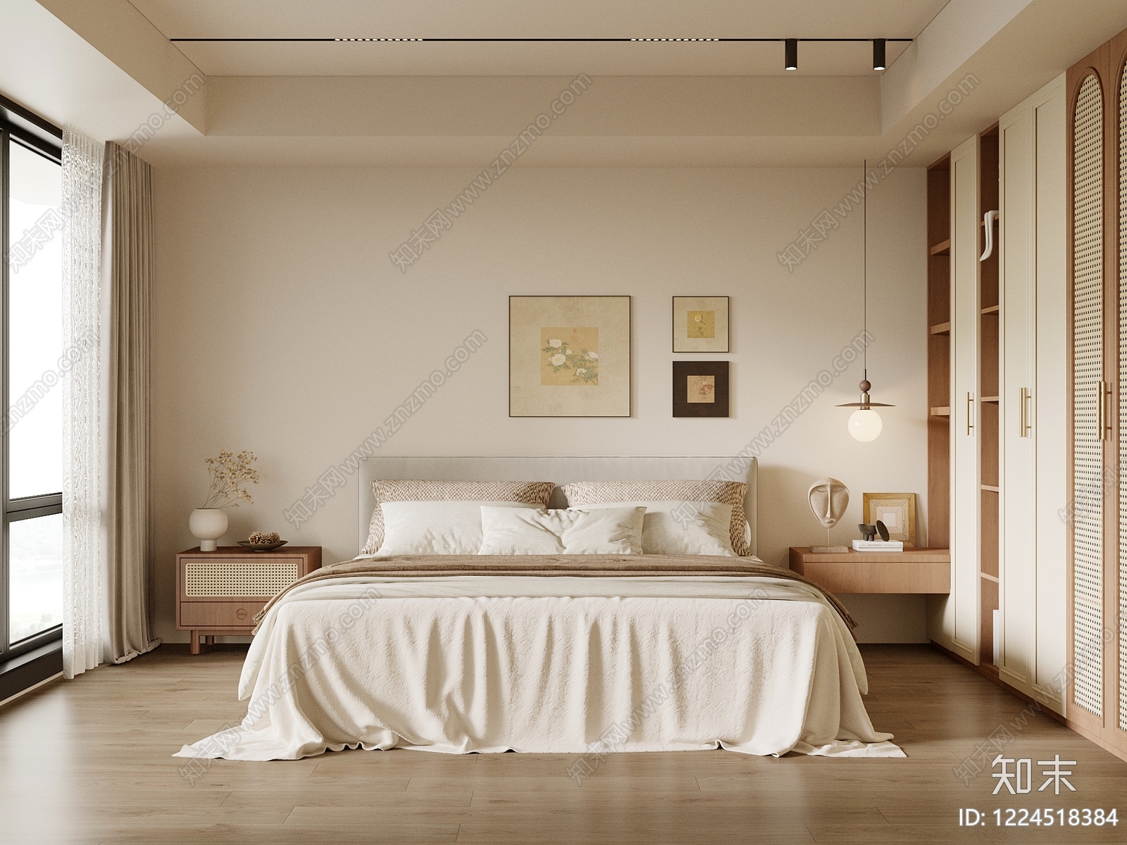 奶油风家居卧室SU模型下载【ID:1224518384】