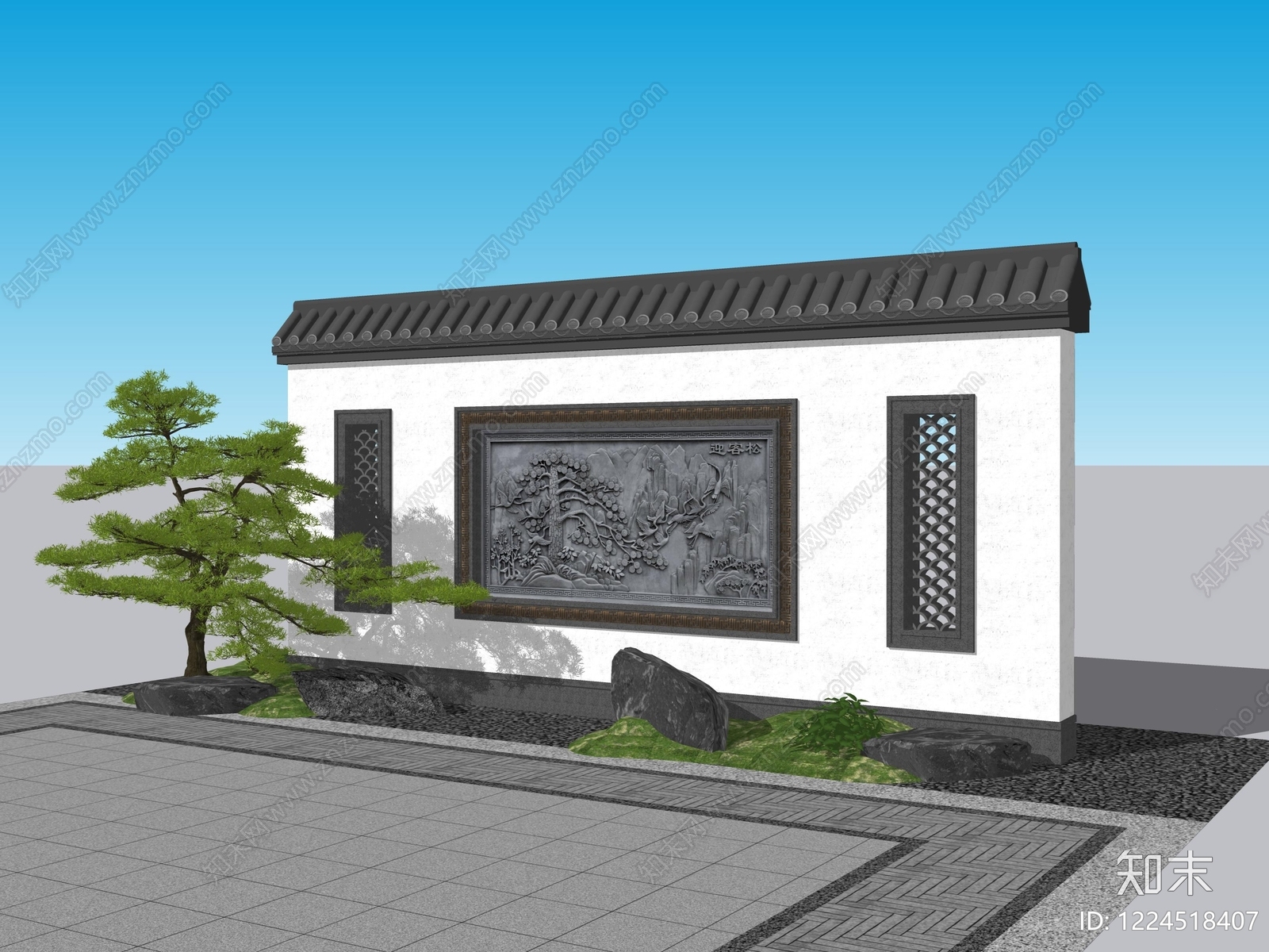 新中式景观景墙SU模型下载【ID:1224518407】