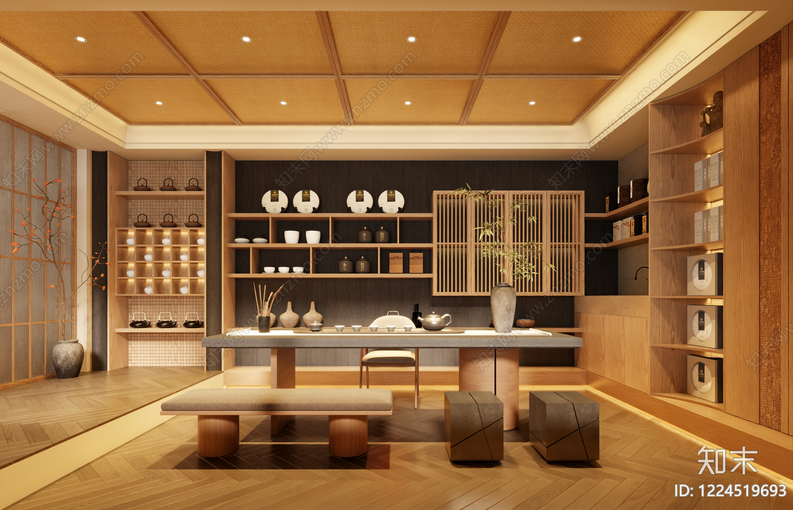 新中式茶馆3D模型下载【ID:1224519693】