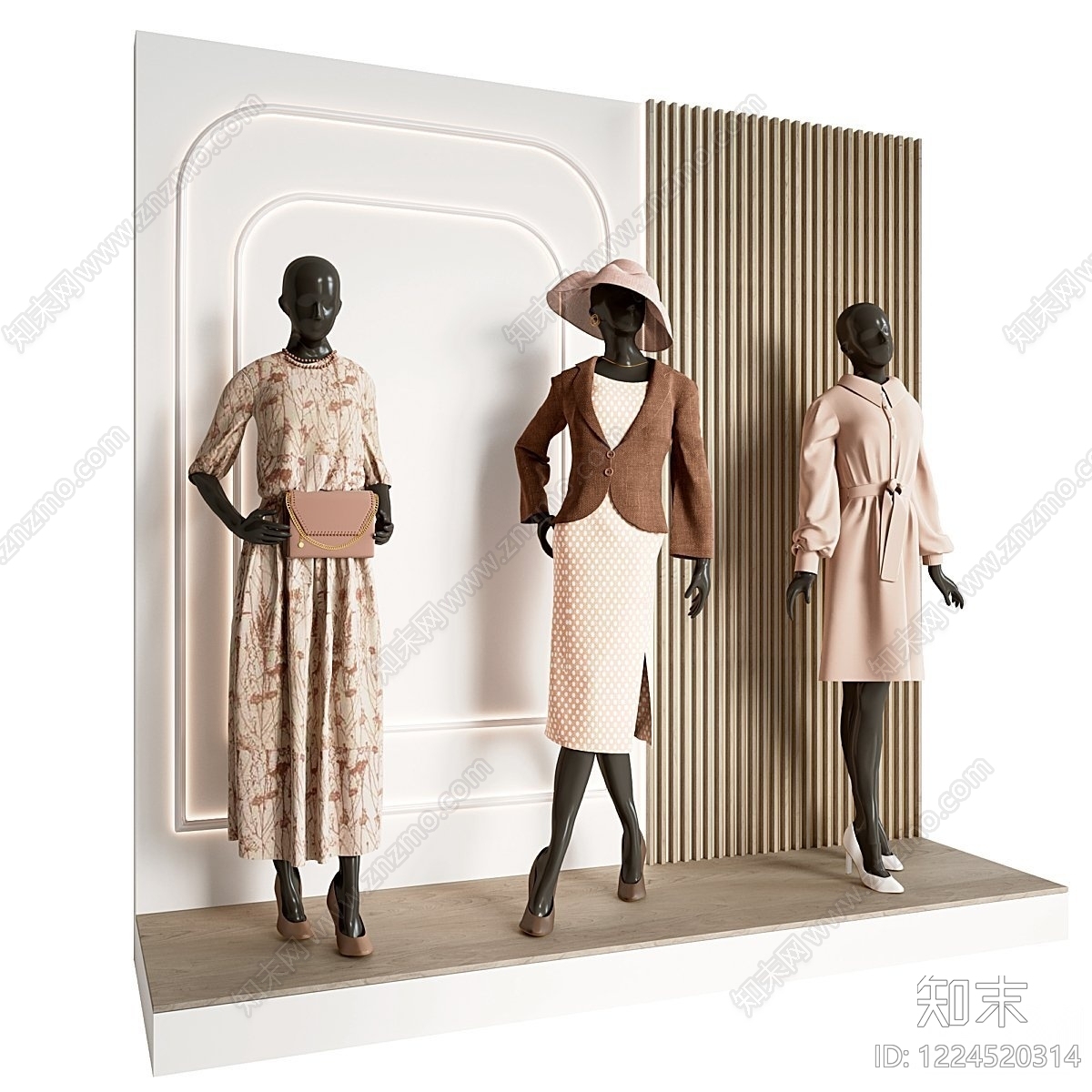 奶油风服装展厅3D模型渲染效果图