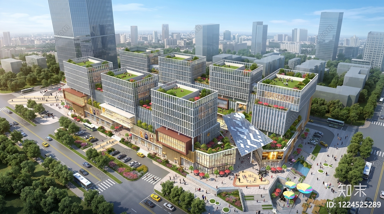 现代主义商业综合体景观SU模型下载【ID:1224525289】