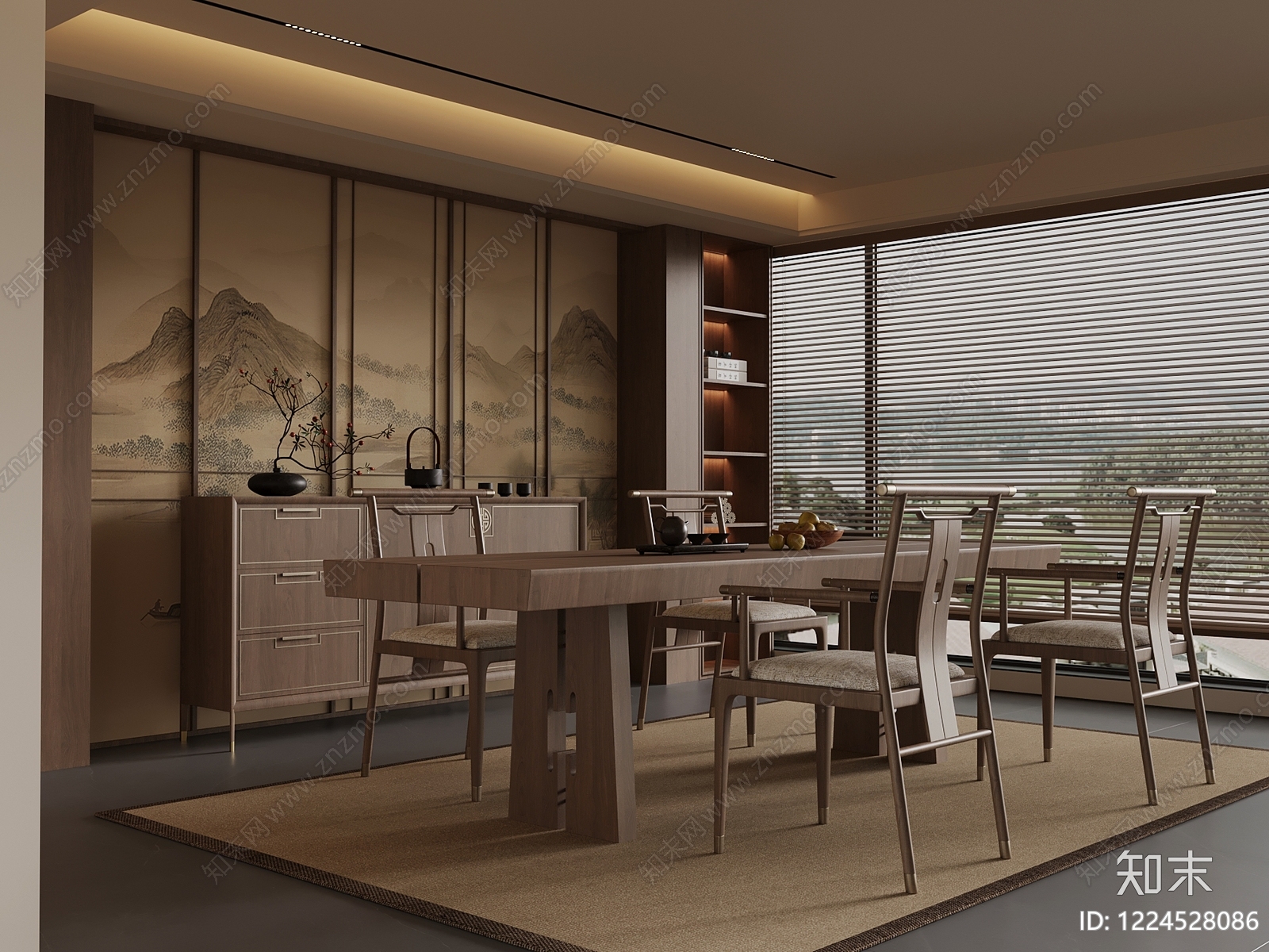 新中式家居餐厅SU模型下载【ID:1224528086】