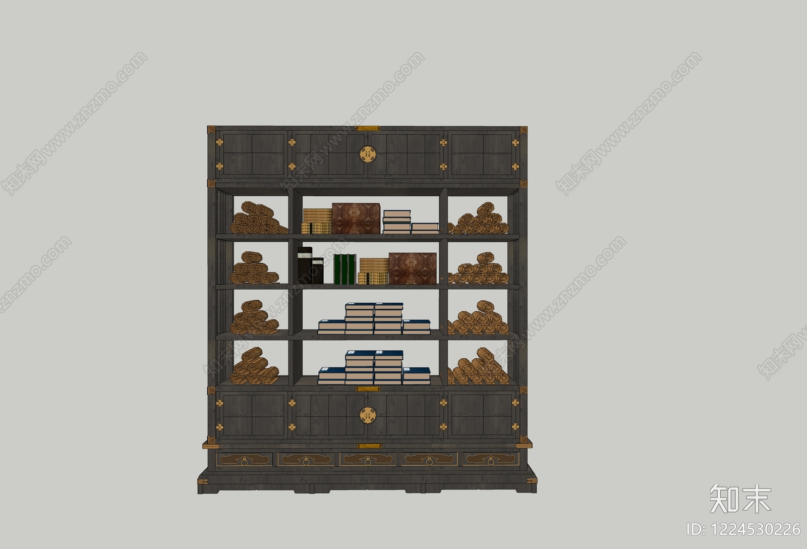 中式书柜SU模型下载【ID:1224530226】