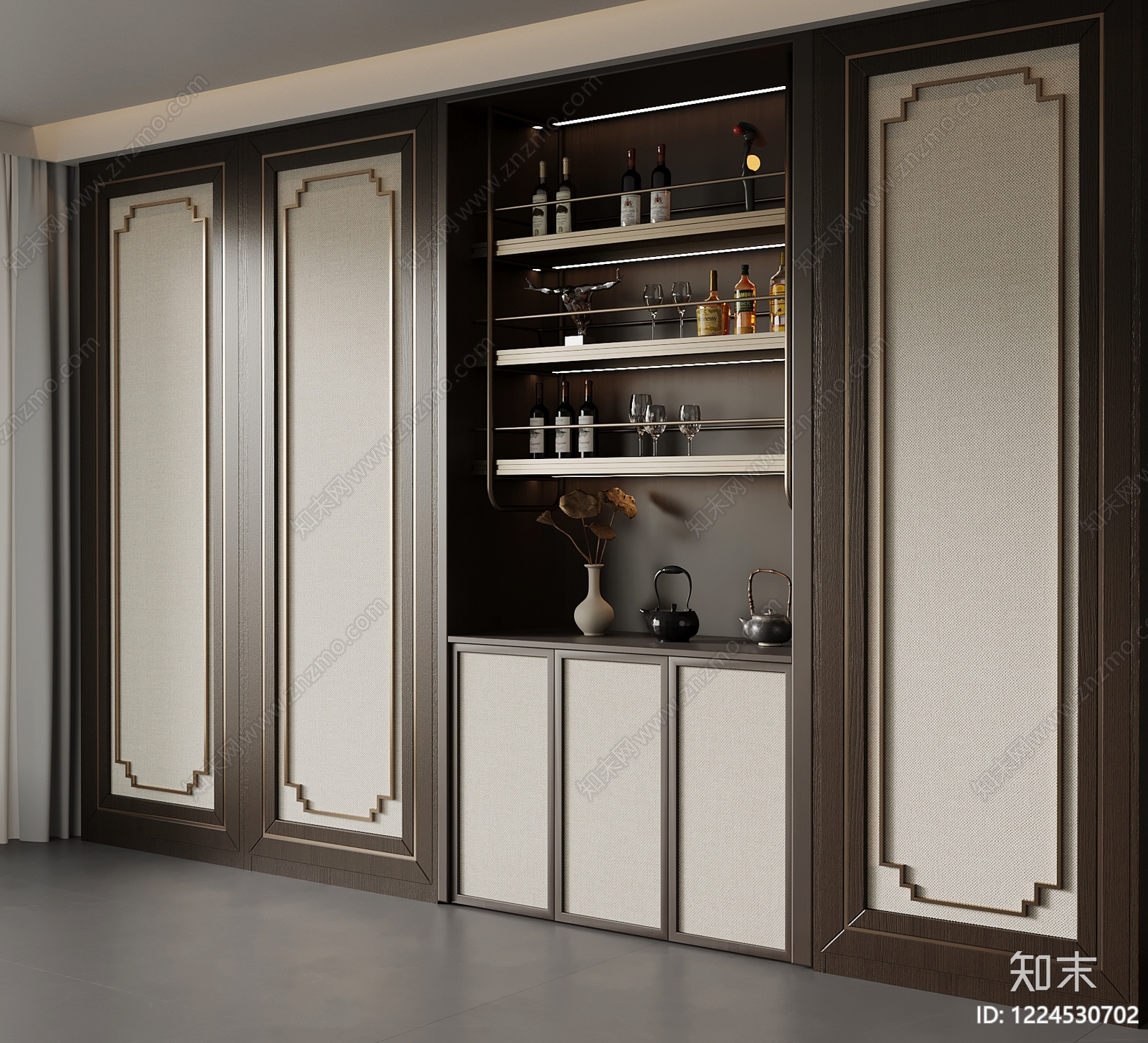新中式酒柜SU模型下载【ID:1224530702】