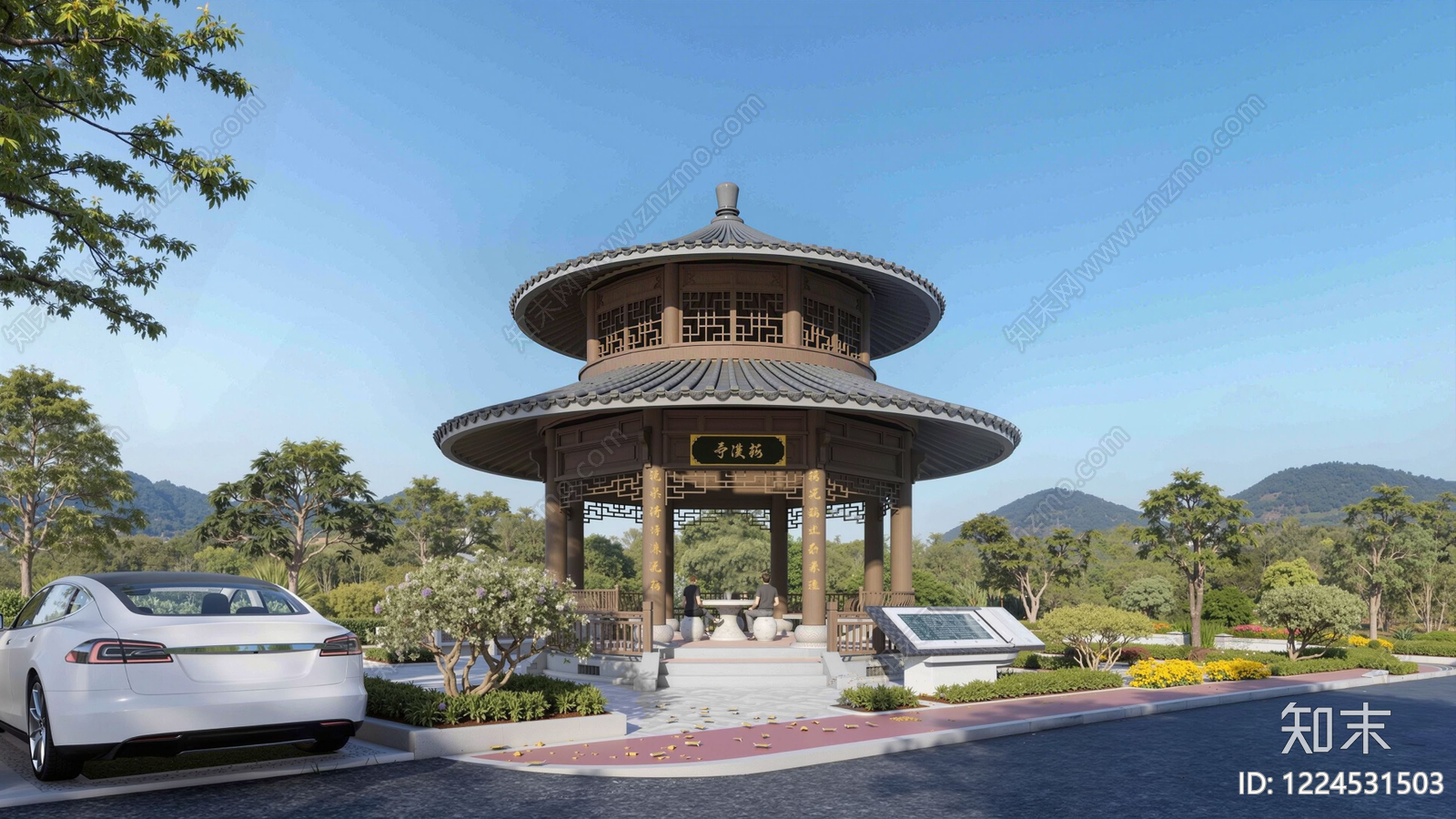 中式古建亭子SU模型草图