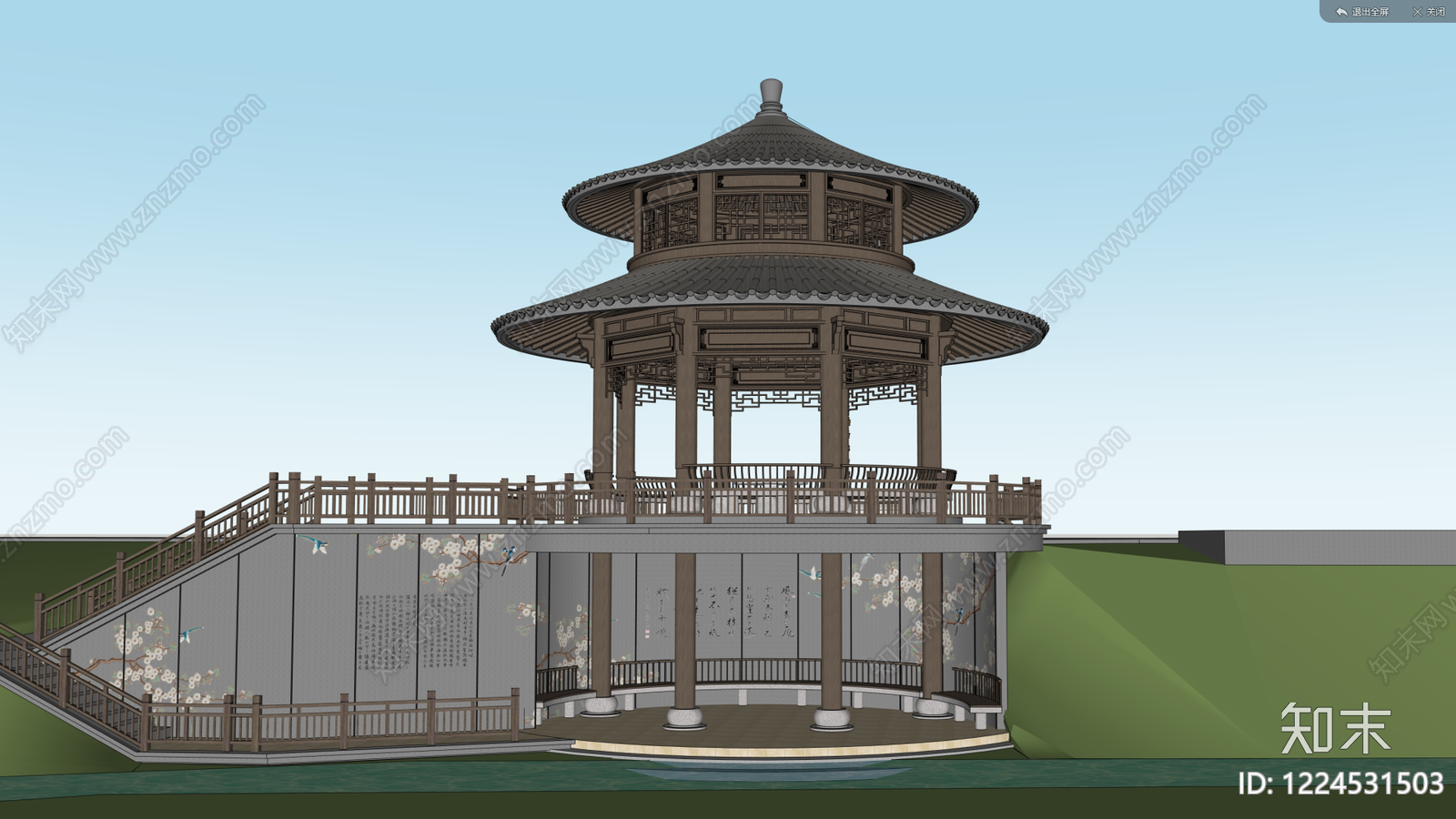 中式古建亭子SU模型下载【ID:1224531503】
