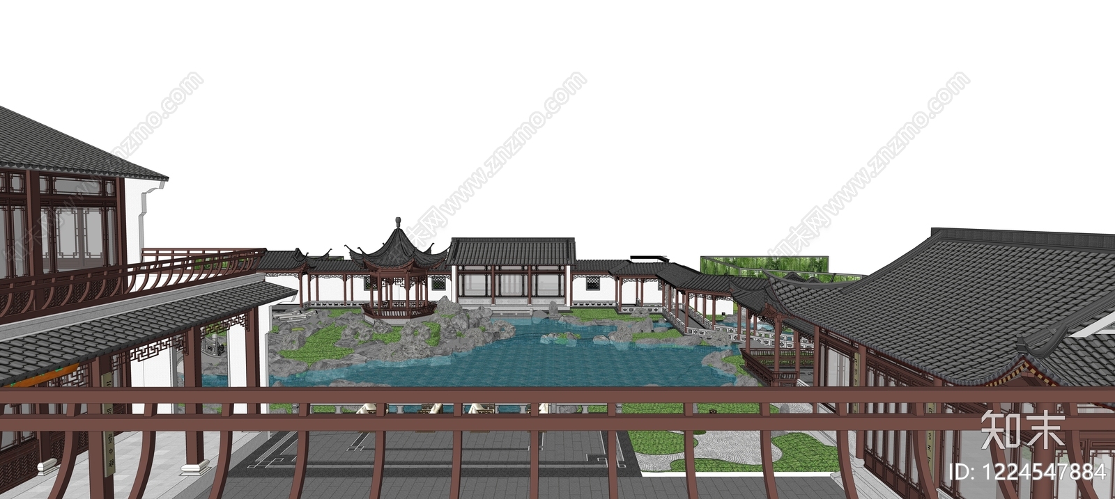 传统园林别墅庭院SU模型下载【ID:1224547884】