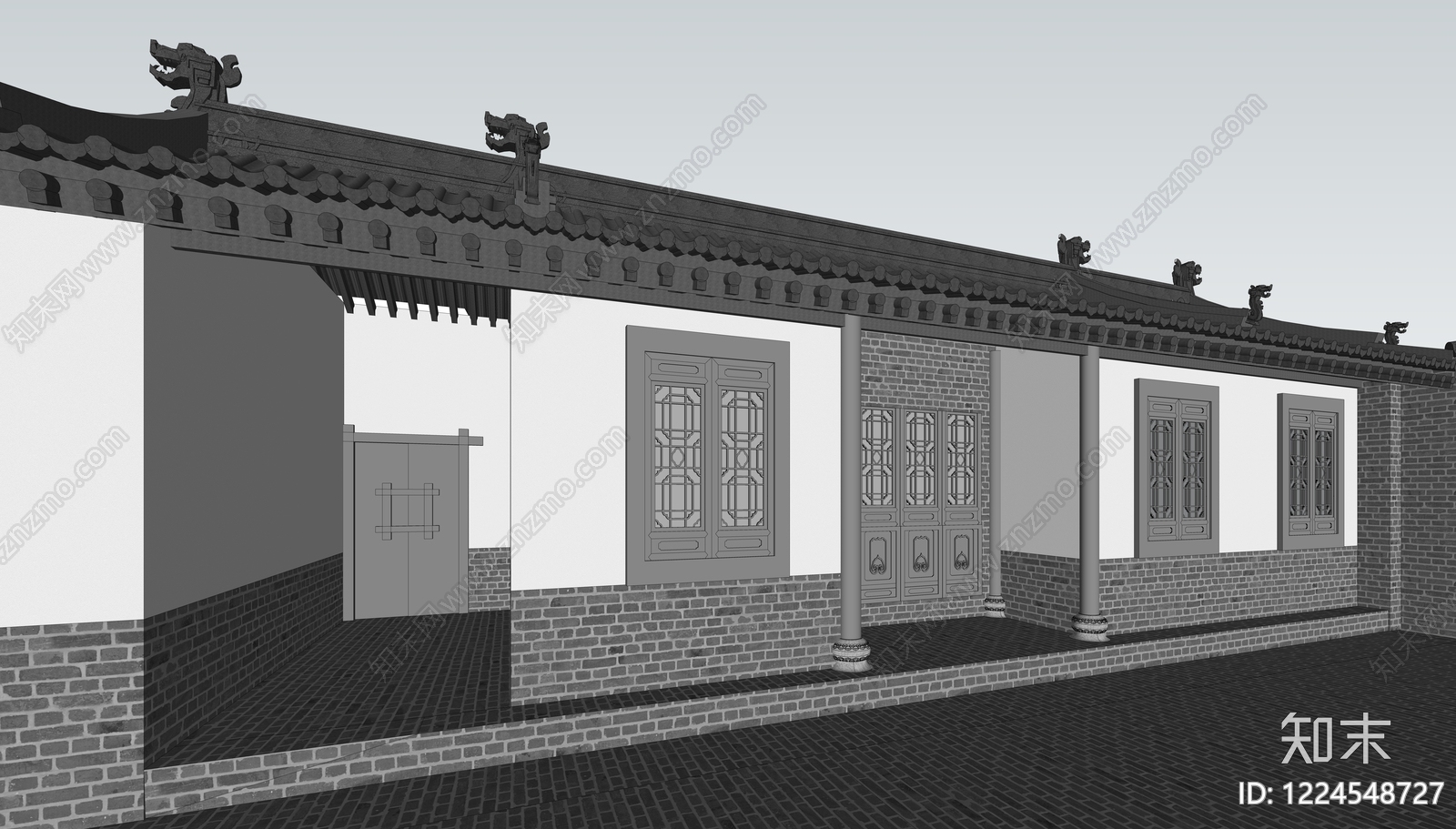 中式古建四合院SU模型下载【ID:1224548727】