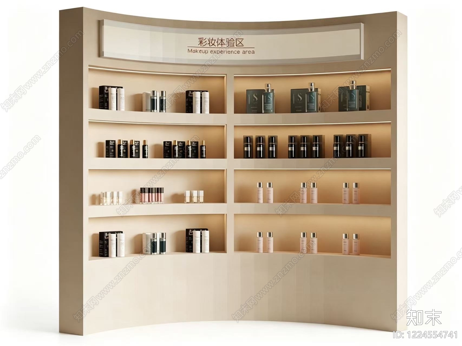 奶油风化妆品展台3D模型渲染效果图