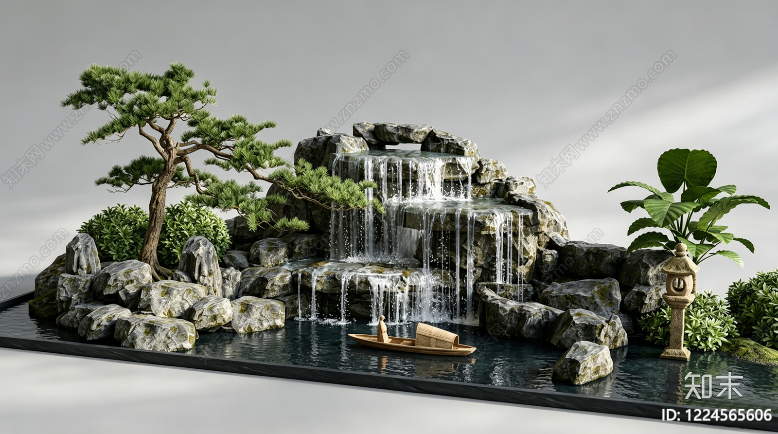 新中式景观摆件组合3D模型下载【ID:1224565606】