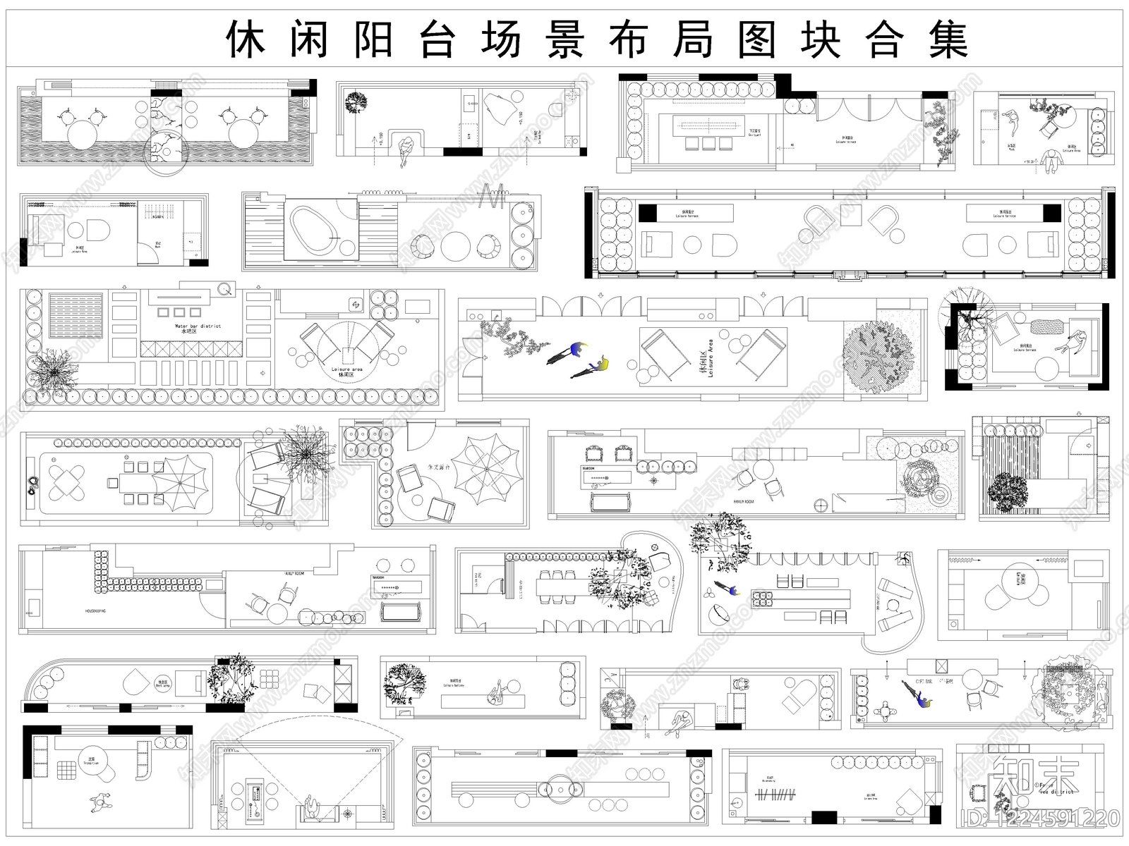 13套阳台露台景观造景别墅空中花园CAD平面图块合集cad施工图下载【ID:1224591220】