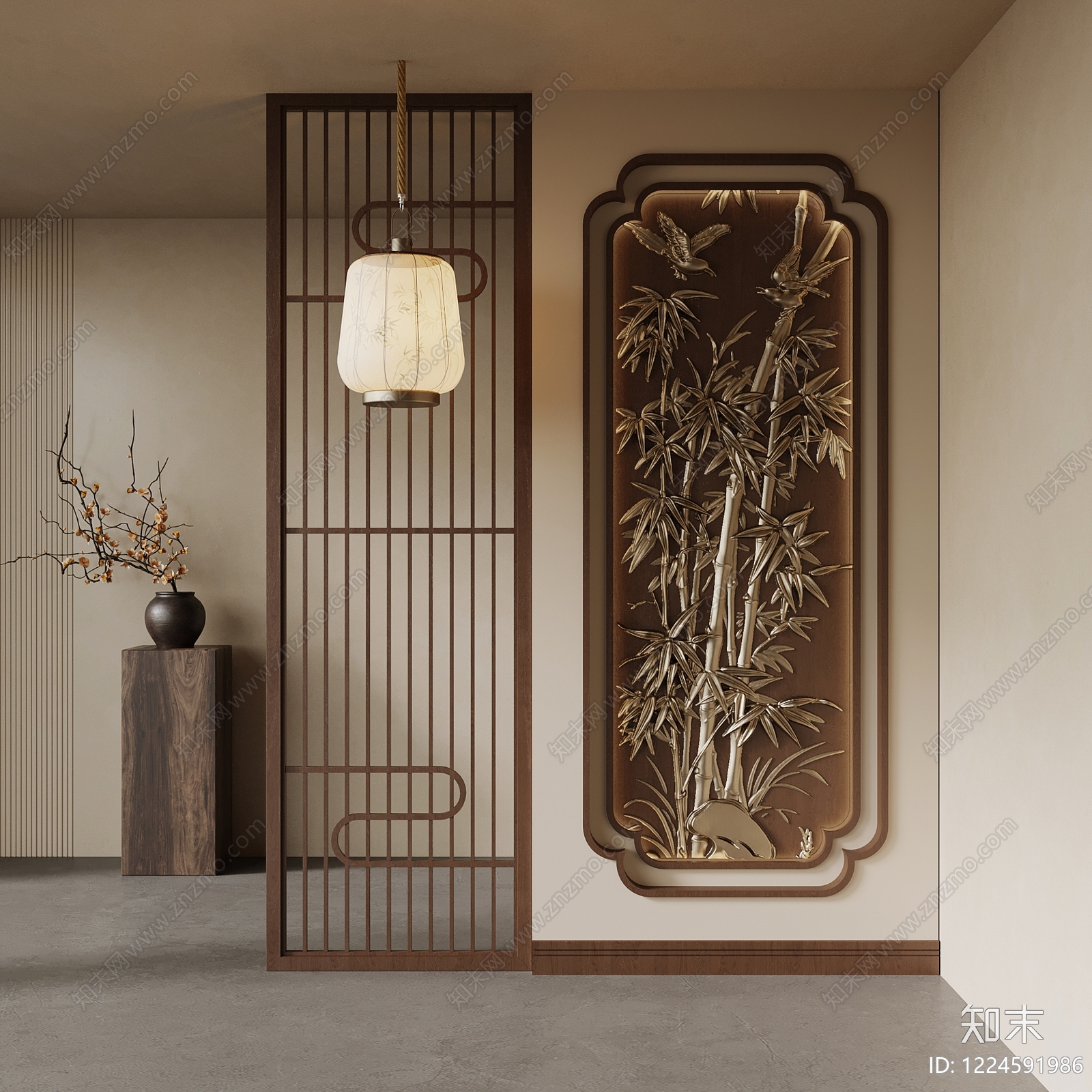 新中式玄关SU模型下载【ID:1224591986】
