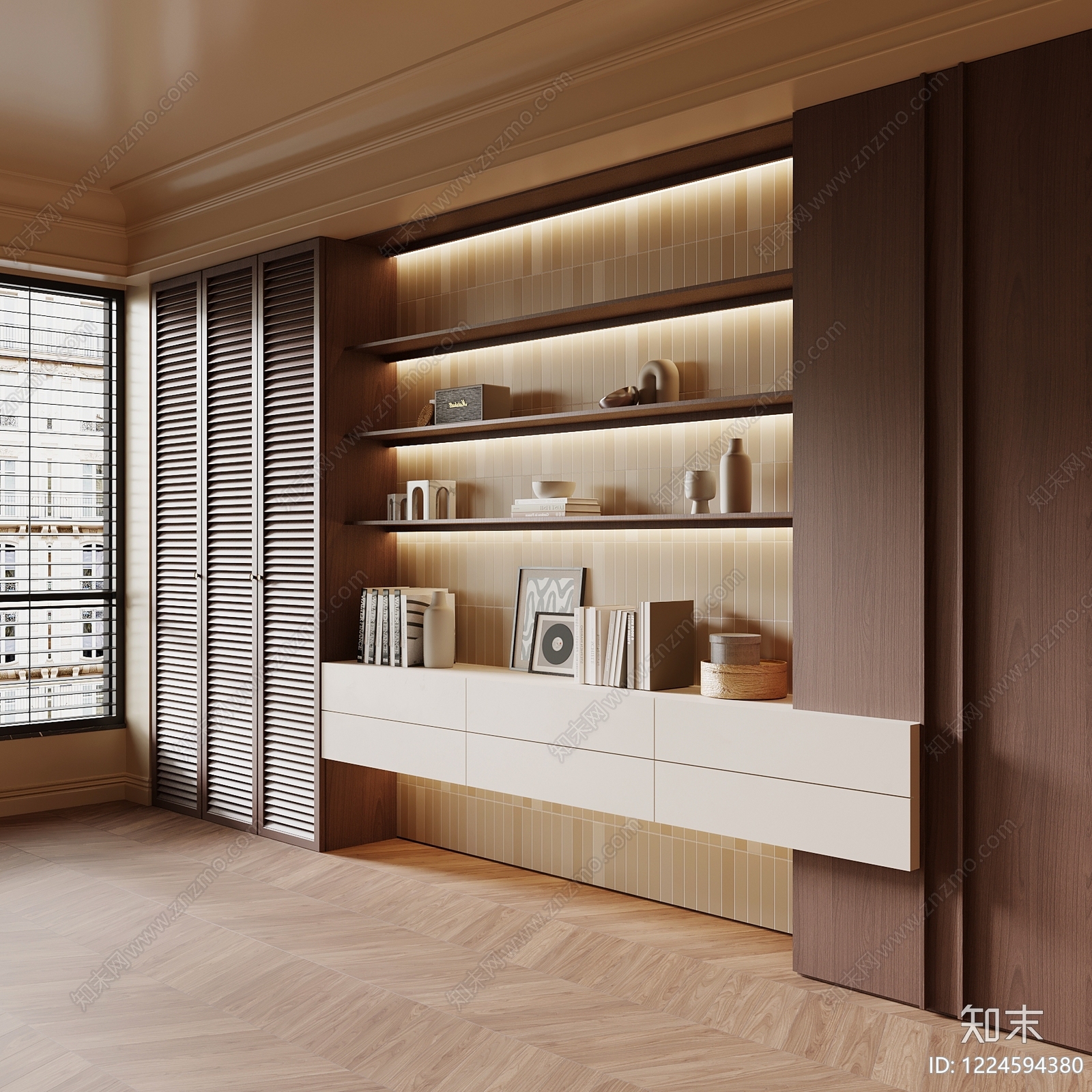 现代简约书柜3D模型下载【ID:1224594380】