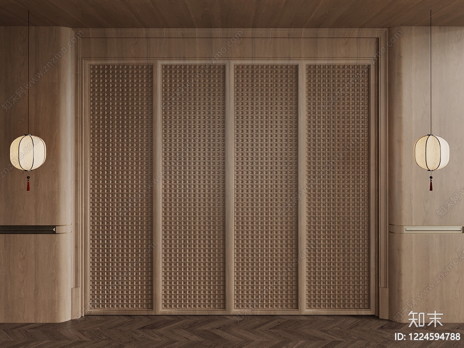 新中式双开门3D模型下载【ID:1224594788】