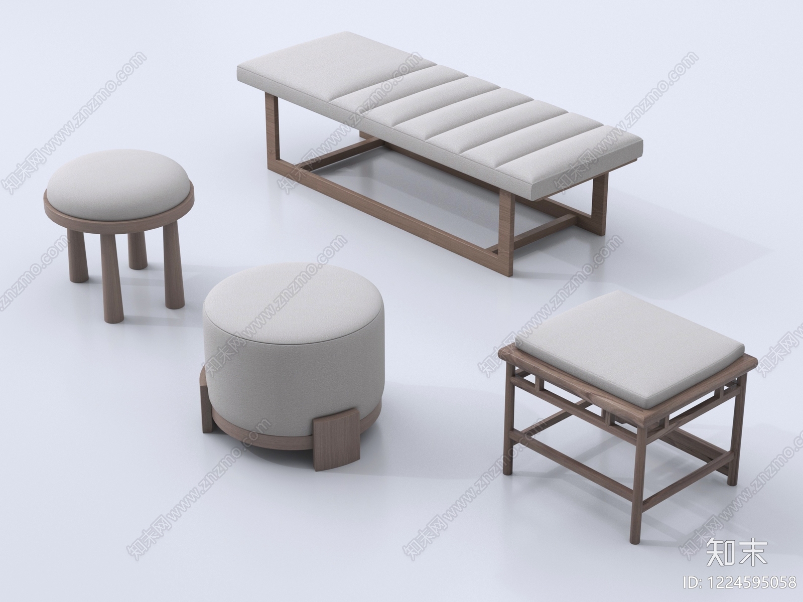 新中式沙发凳3D模型下载【ID:1224595058】