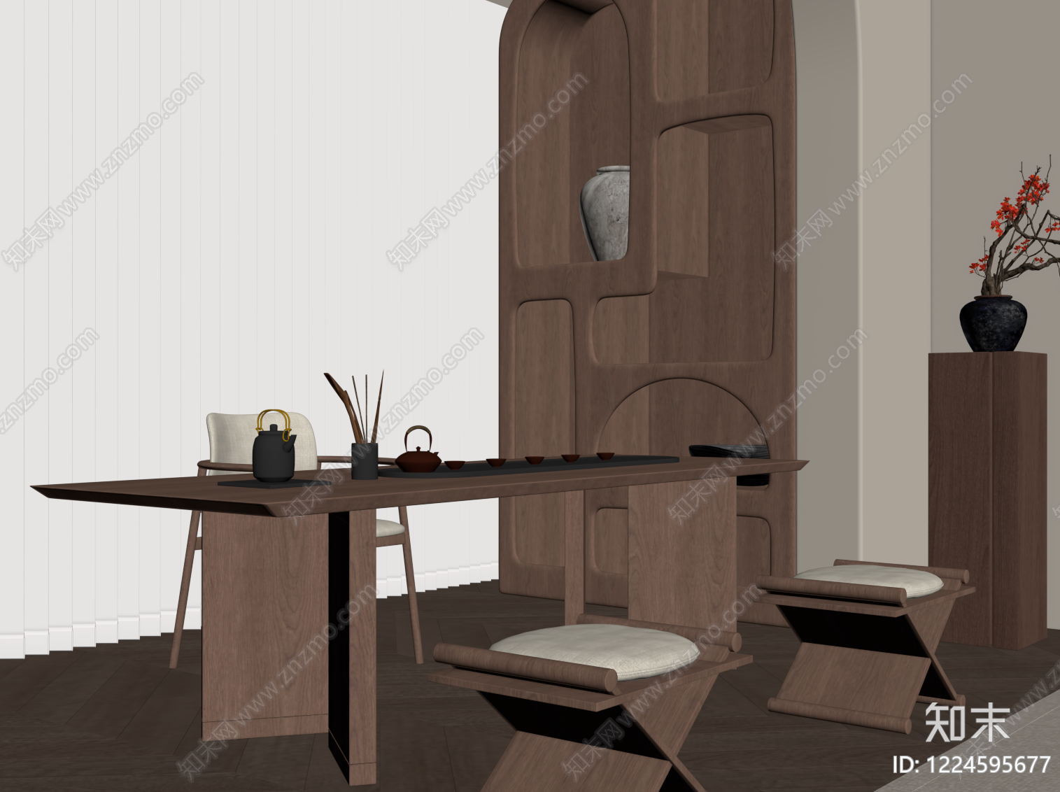 新中式茶室SU模型下载【ID:1224595677】
